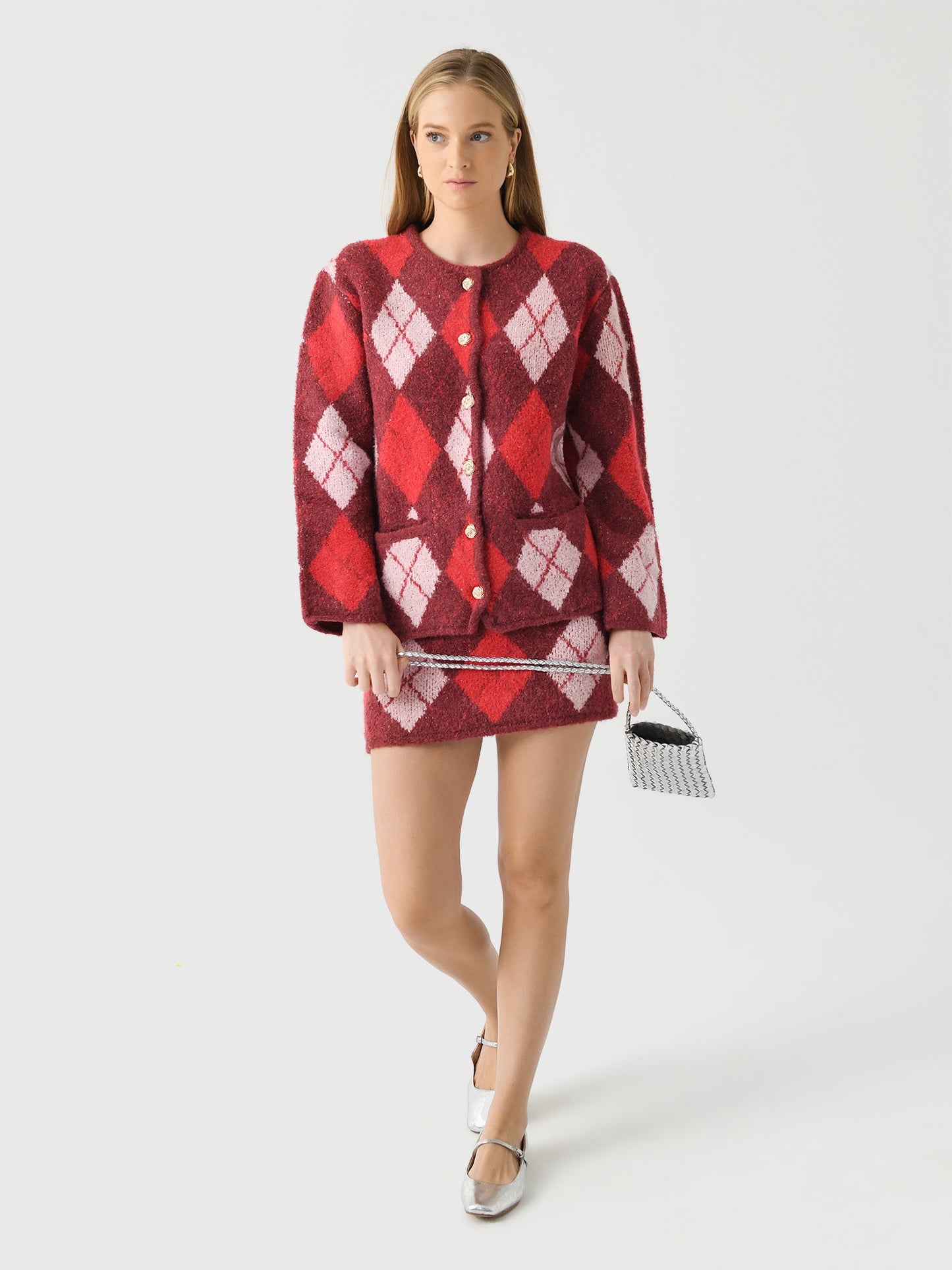 Kitri Women's Pandora Argyle Knit Cardigan