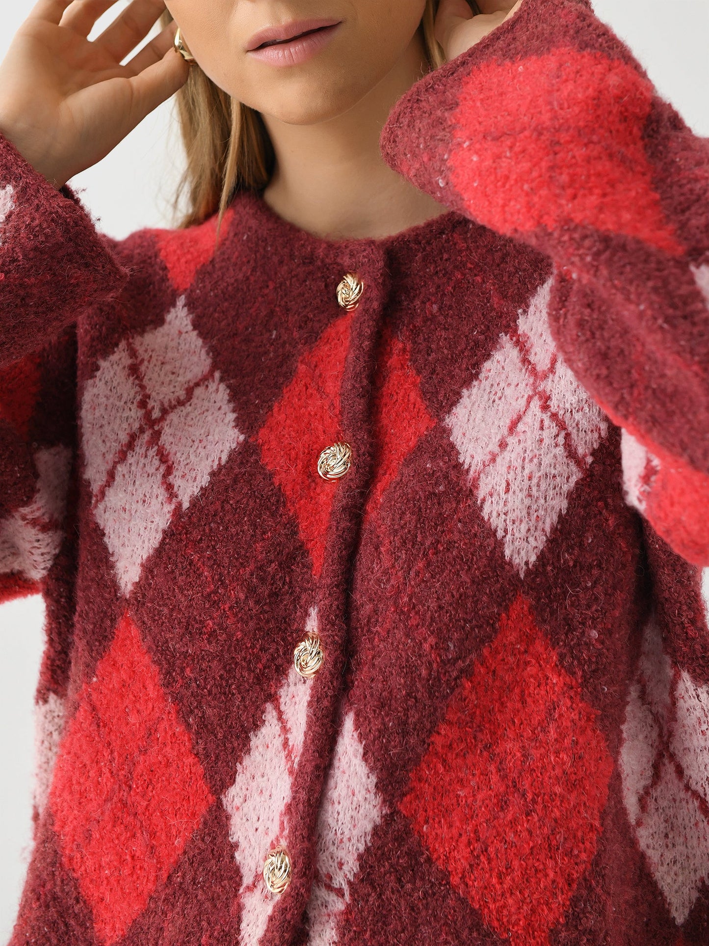 Kitri Women's Pandora Argyle Knit Cardigan