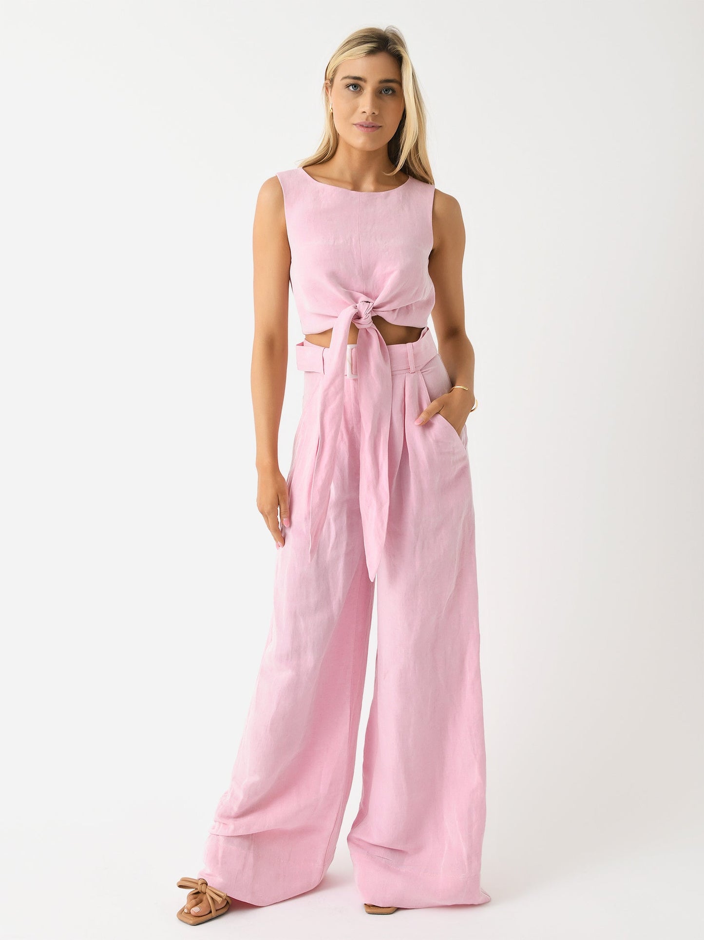 Matthew Bruch Women's Boat Neck Sleeveless Wrap Top