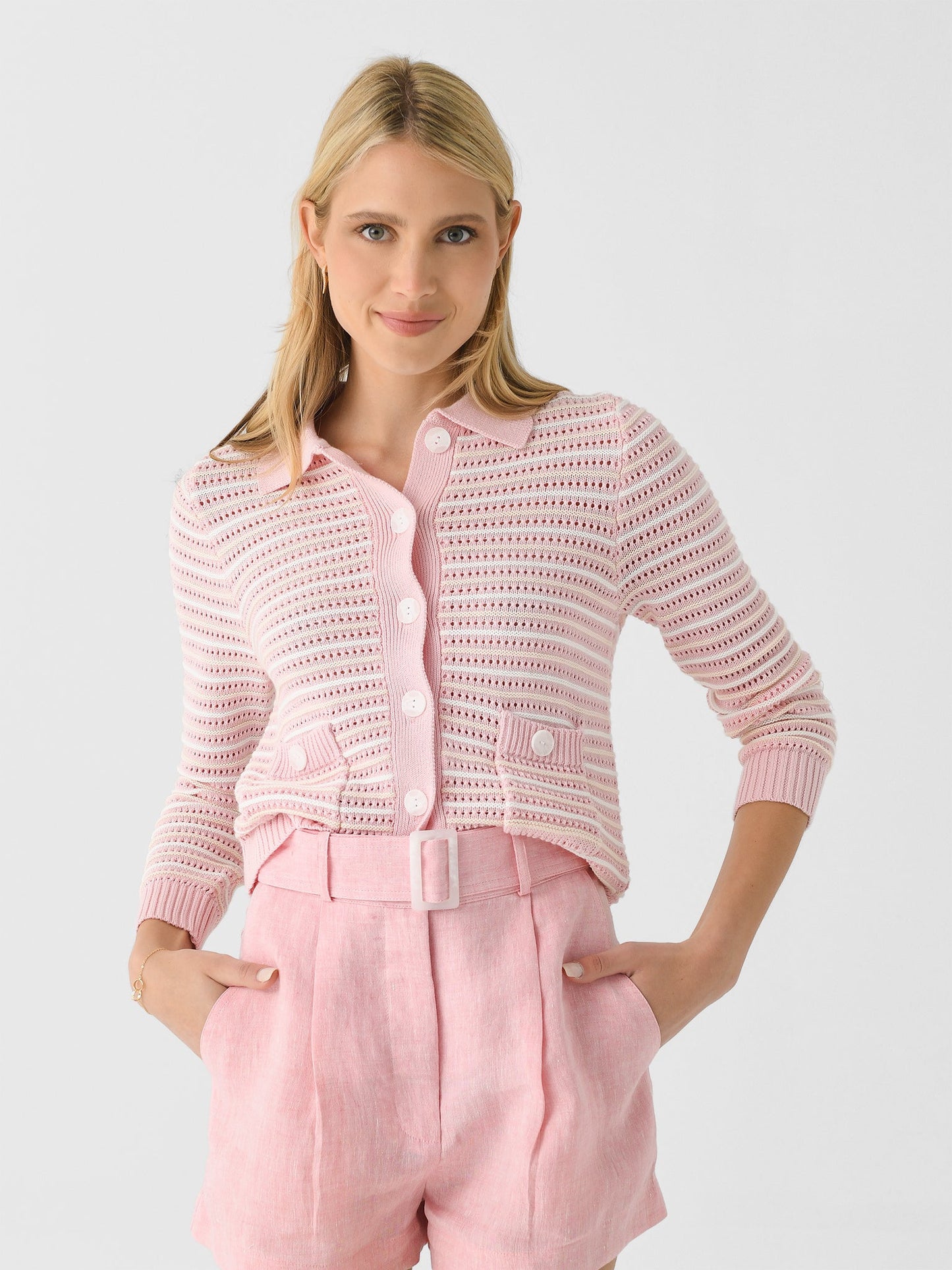 Matthew Bruch Women's Striped Mesh Cardigan