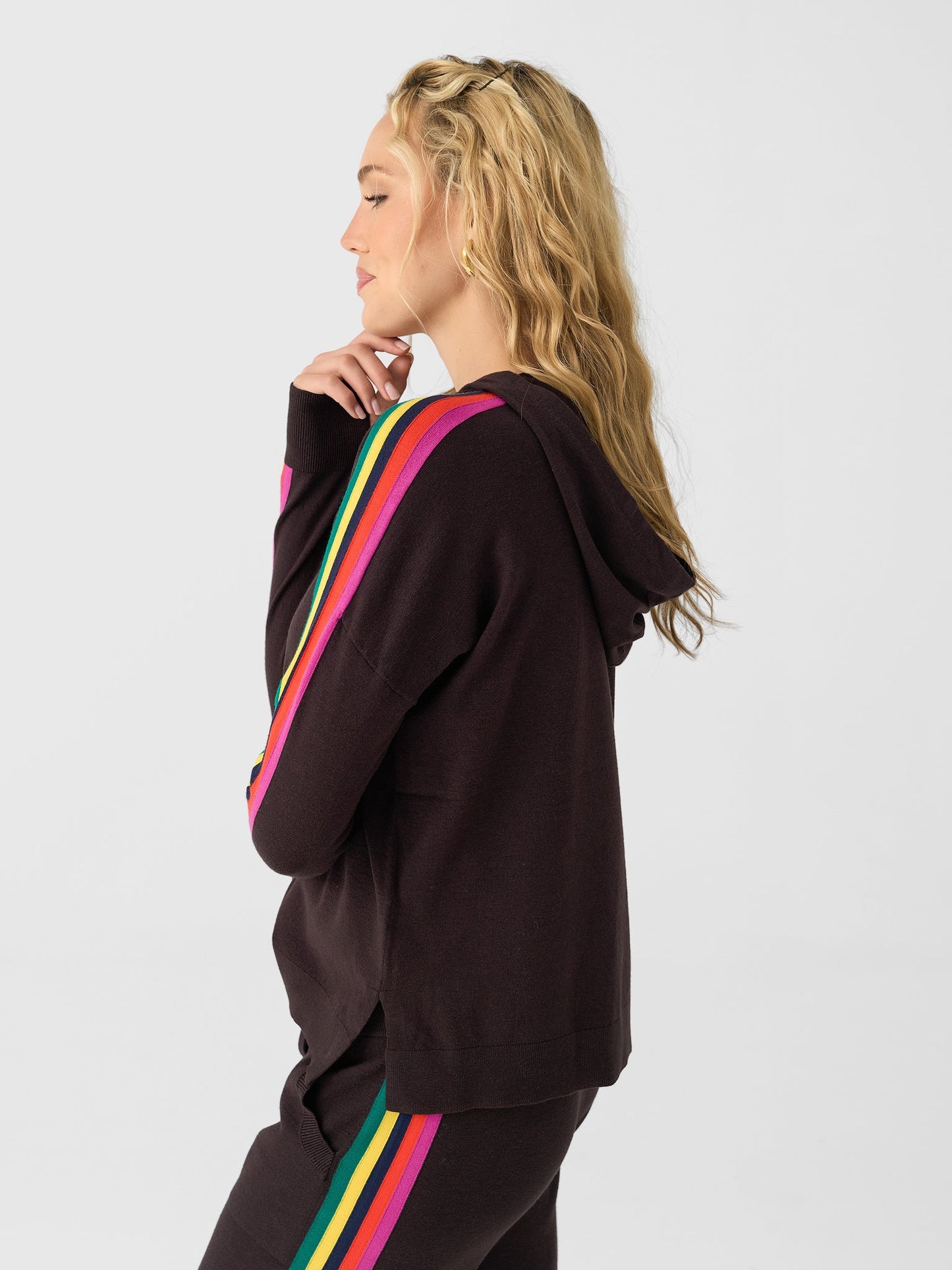 Eche Women's Solid Striped Hoodie