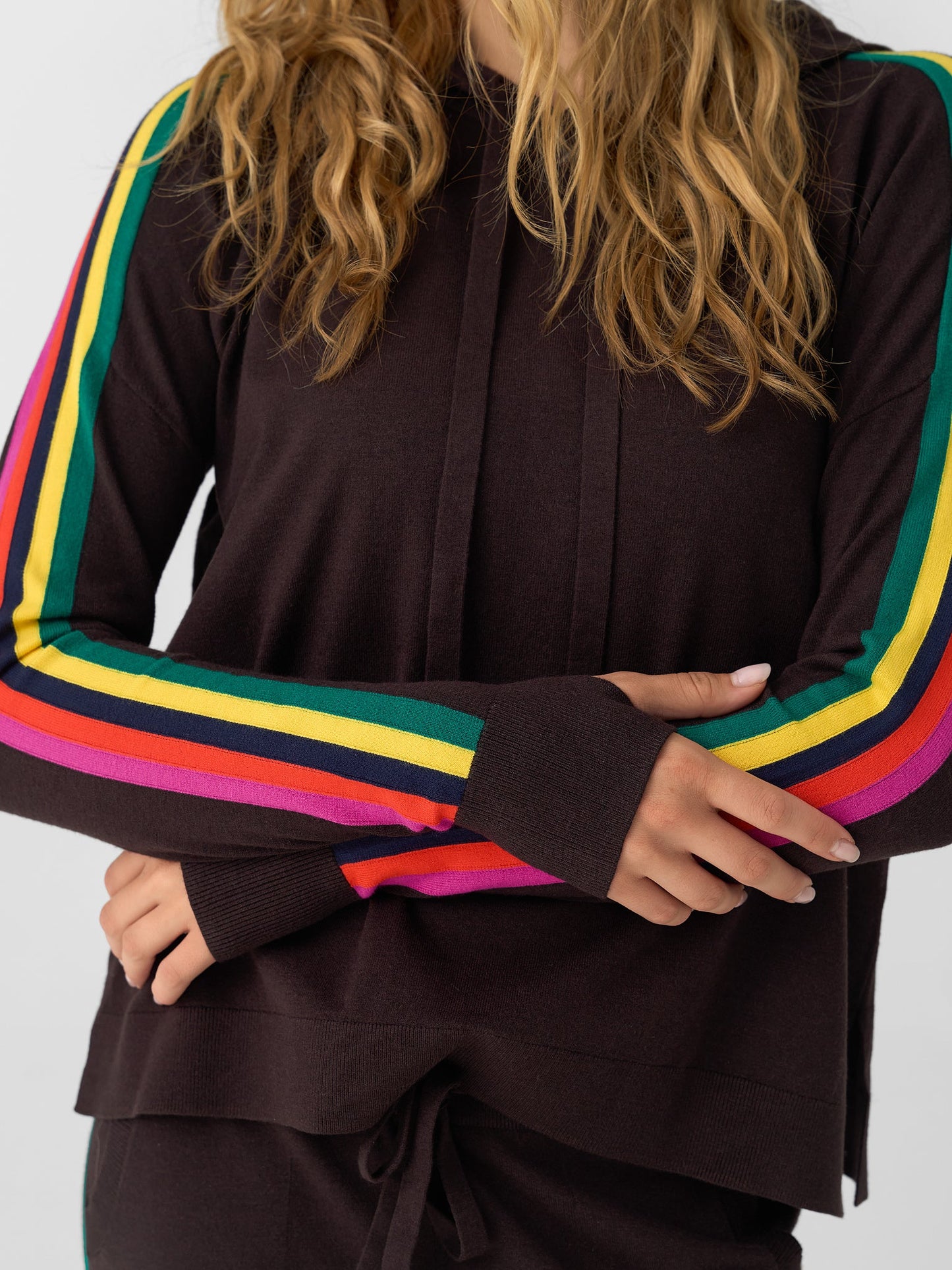 Eche Women's Solid Striped Hoodie