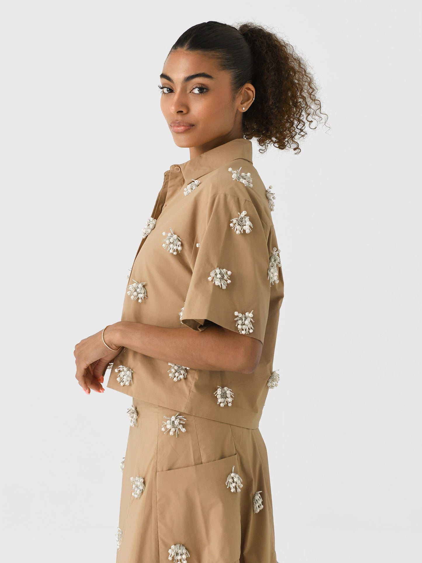 Simkhai Women's Cosmo Embellished Camp Shirt