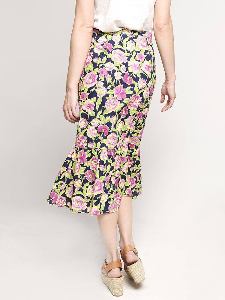 MDS Stripes Pencil Skirt with Ruffle