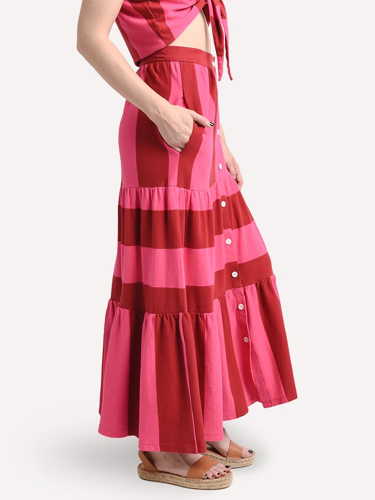 MDS Stripes Knit Tiered Skirt