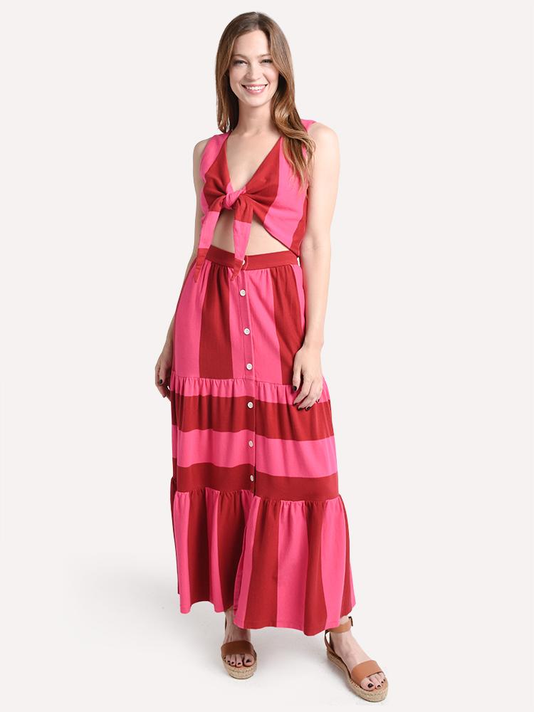 MDS Stripes Knit Tiered Skirt