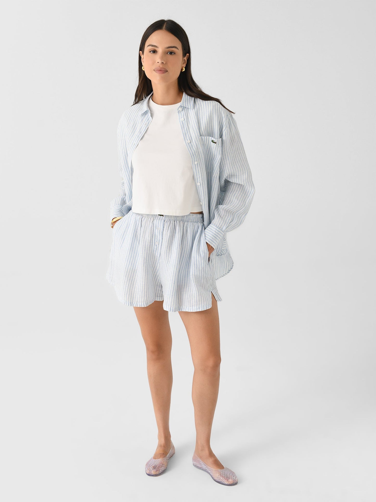Lacoste Women's Oversized Striped Linen Shirt