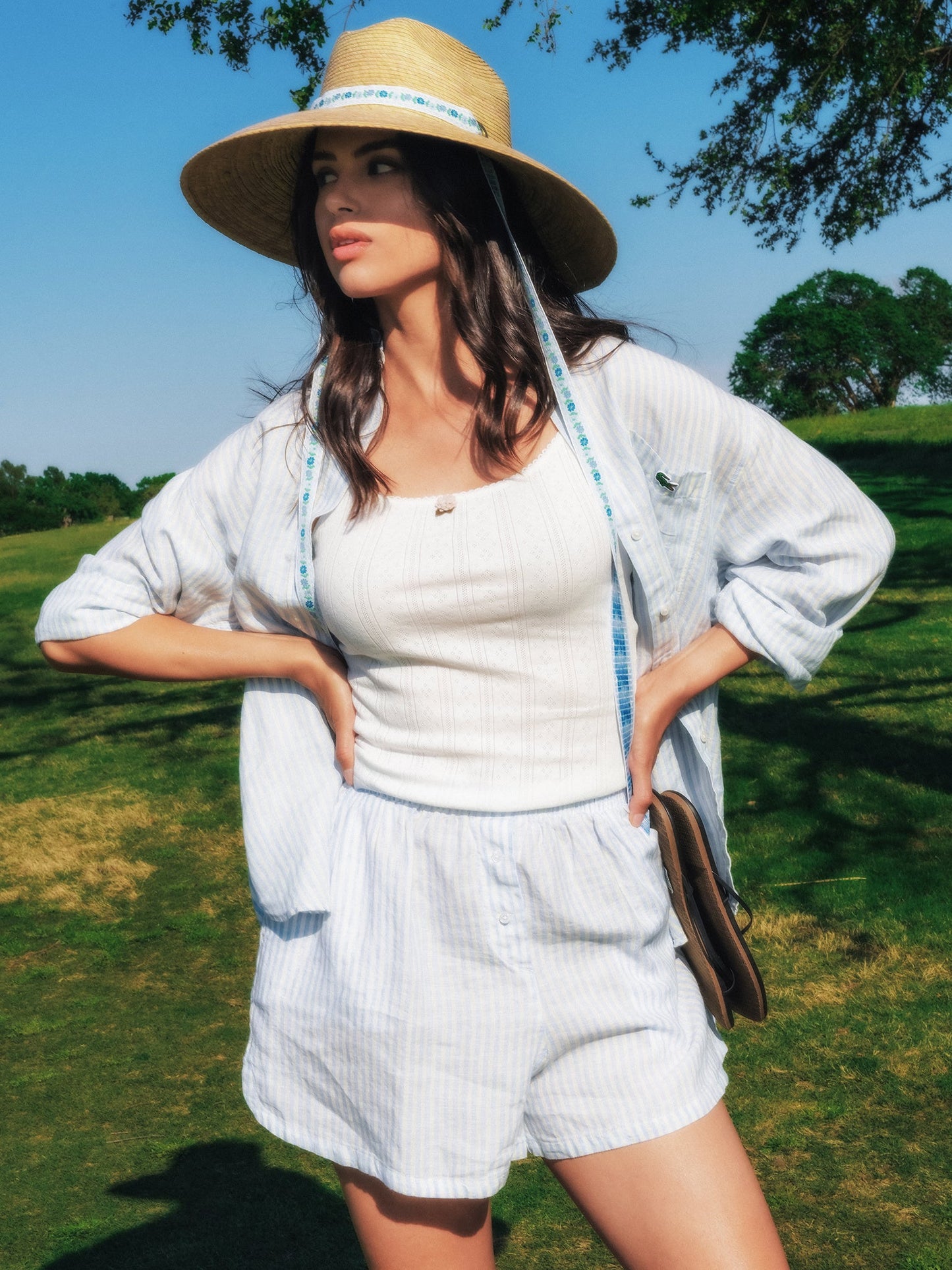 Lacoste Women's Oversized Striped Linen Shirt