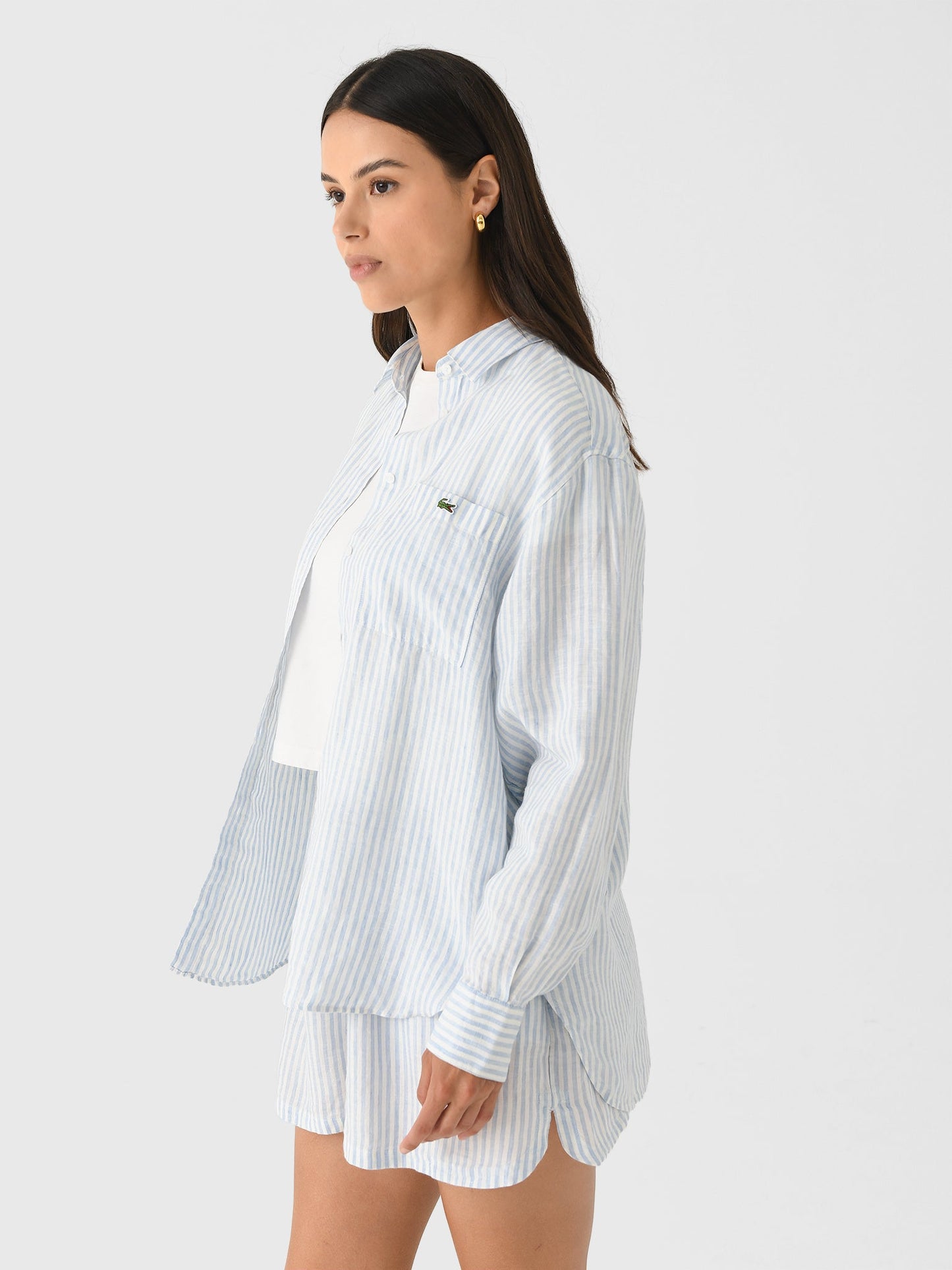 Lacoste Women's Oversized Striped Linen Shirt