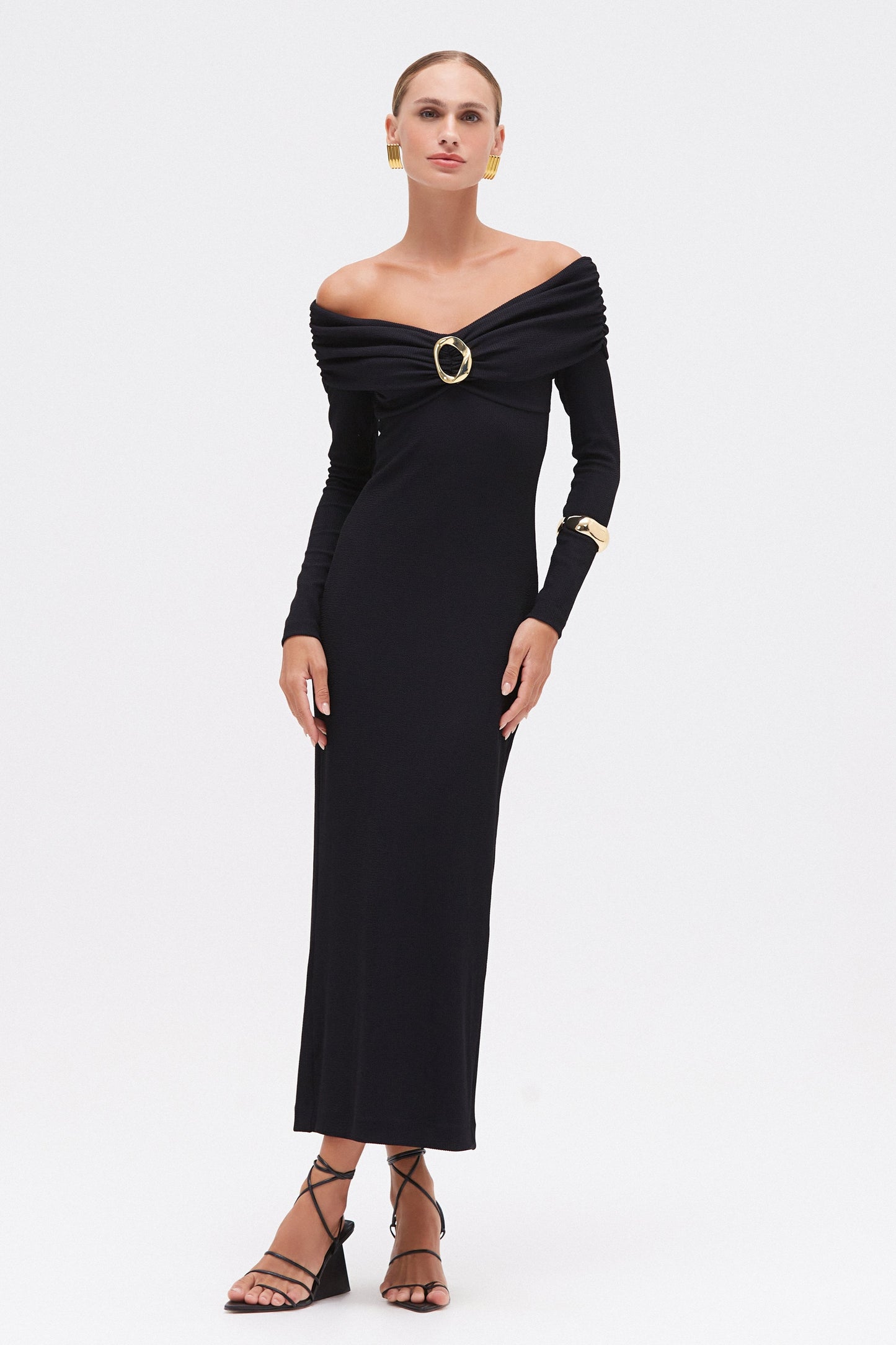 GRACE KNIT DRAPED MIDI DRESS