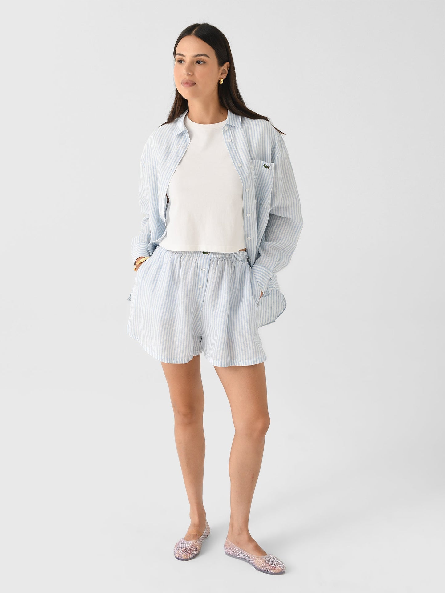 Lacoste Women's Relaxed Fit Striped Linen Short