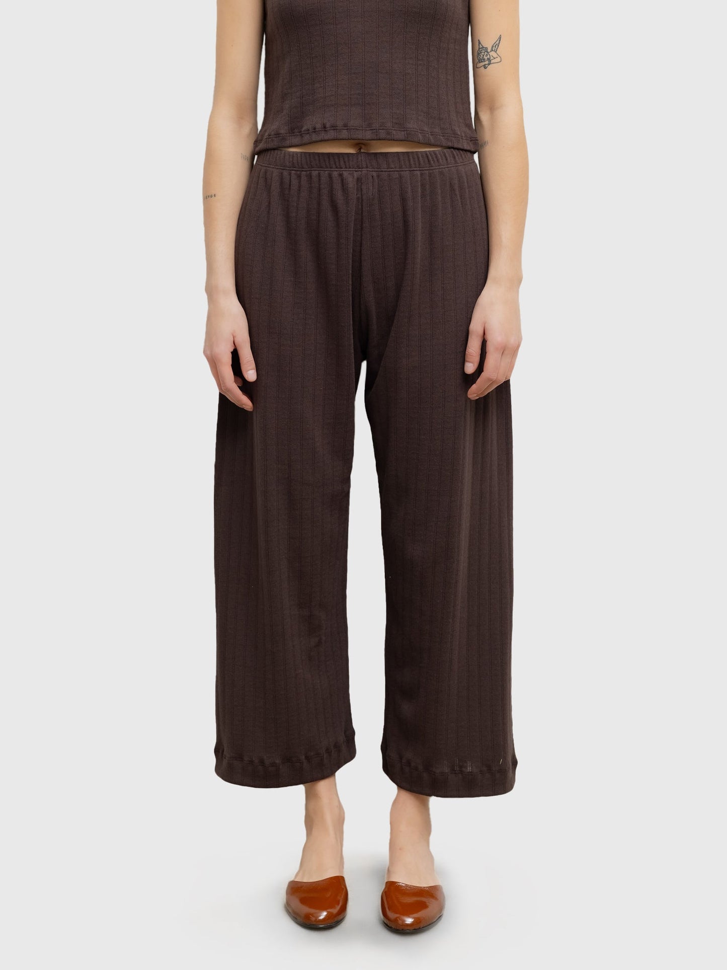 Leset Women's Pointelle Crop Wide Leg Pant