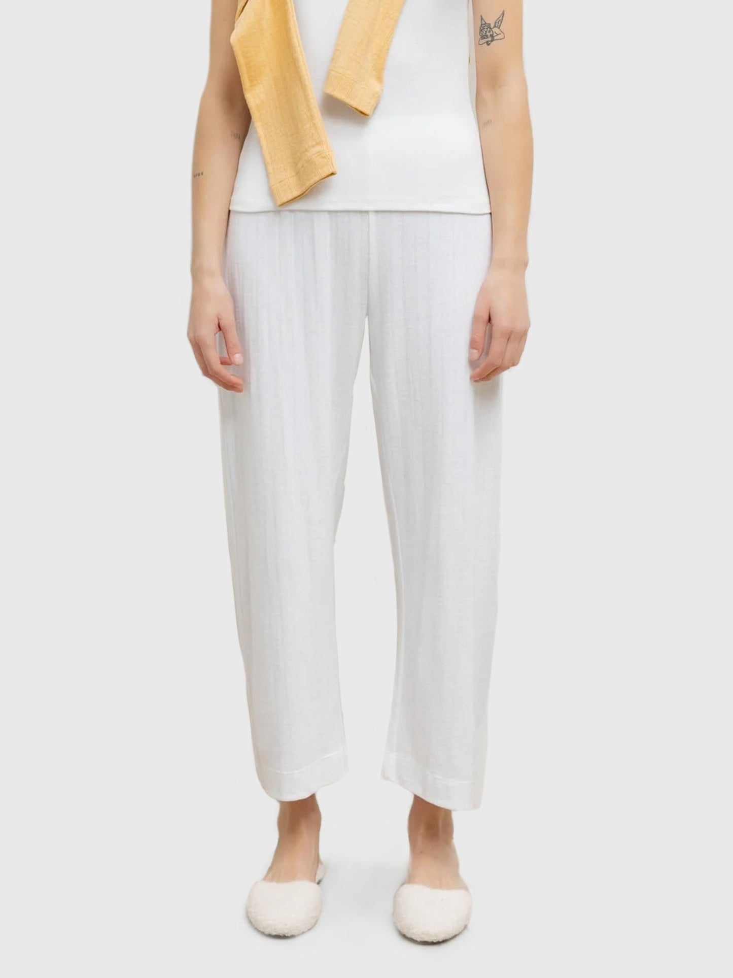 Leset Women's Pointelle Crop Wide Leg Pant