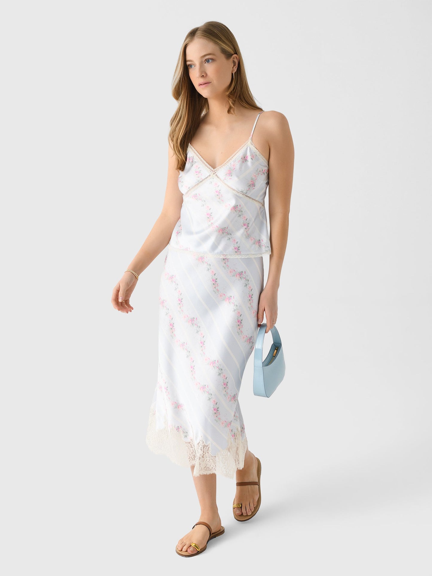 LoveShackFancy Women's Malina Satin Floral Midi Slip Skirt