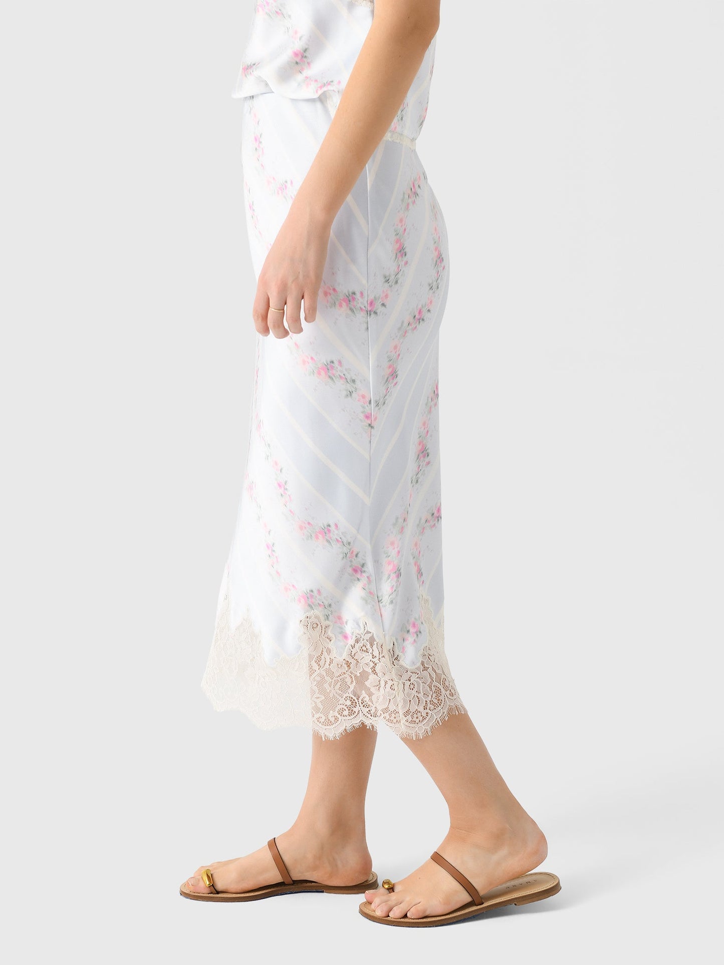 LoveShackFancy Women's Malina Satin Floral Midi Slip Skirt