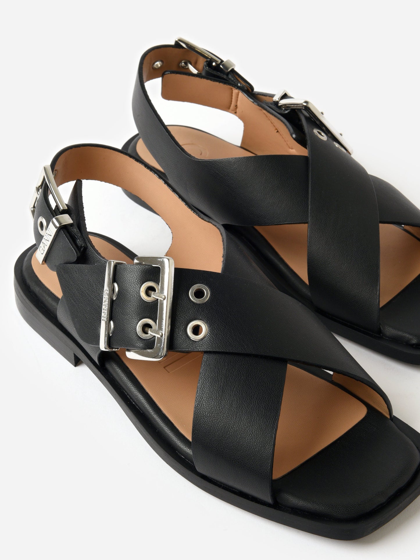 GANNI Women's Feminine Buckle Cross Strap Sandal
