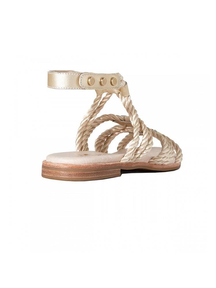 Yosi Samra Marina Frosted Metallic Leather Satin Cording Sandal