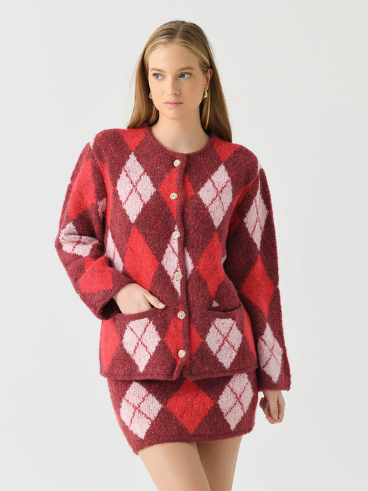 Kitri Women's Pandora Argyle Knit Cardigan