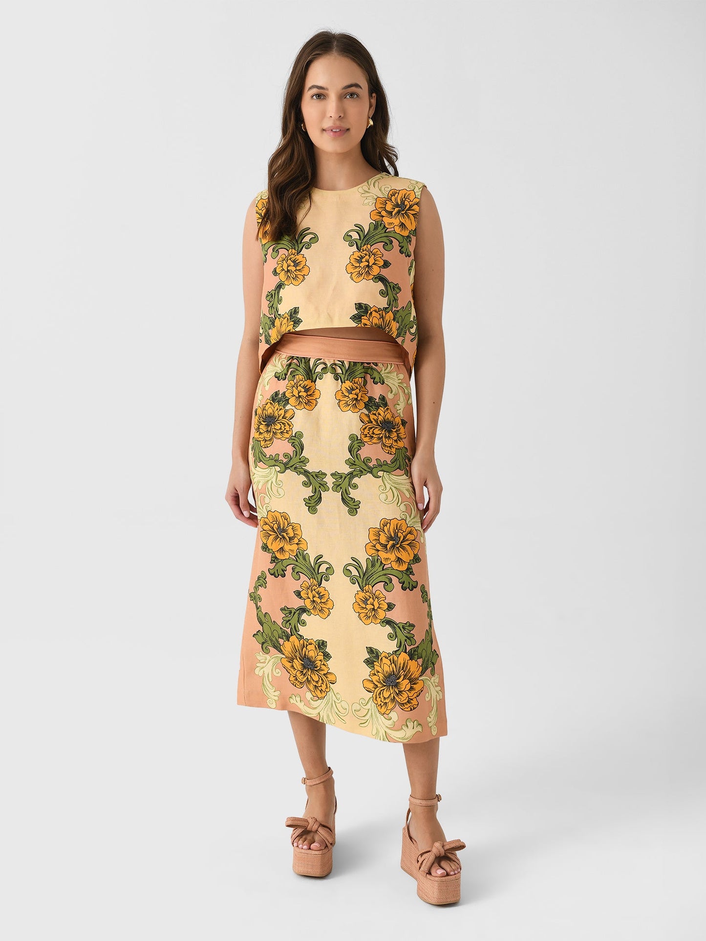 Farm Rio Women's Delicate Flower Arabesques Crop Top