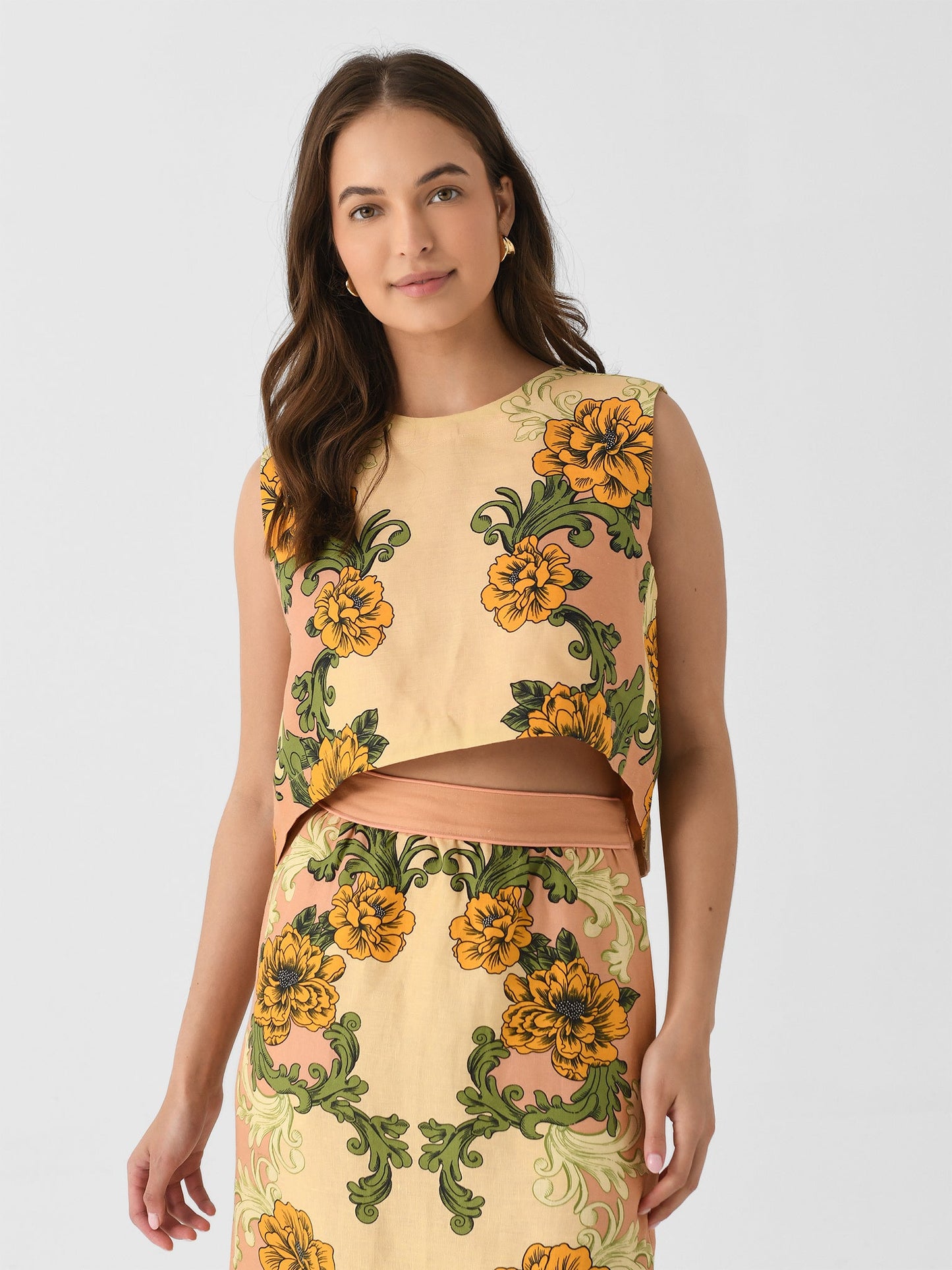 Farm Rio Women's Delicate Flower Arabesques Crop Top