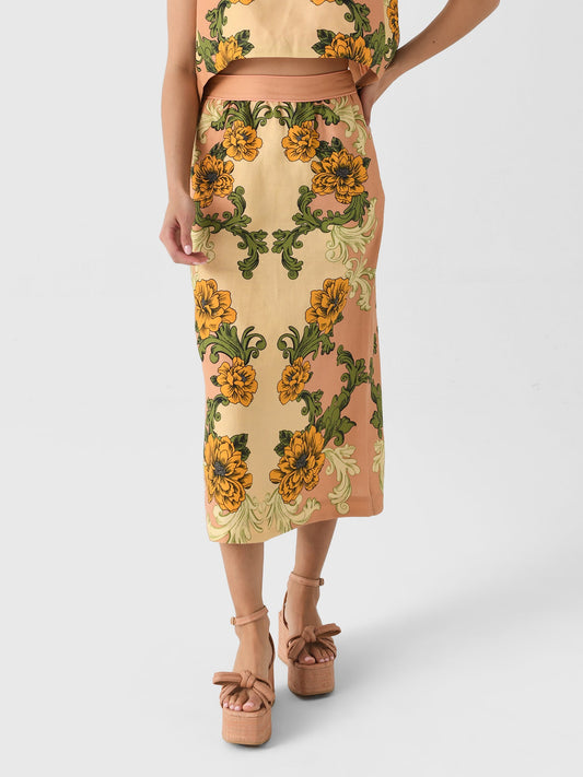 Farm Rio Women's Delicate Flower Arabesques Midi Skirt