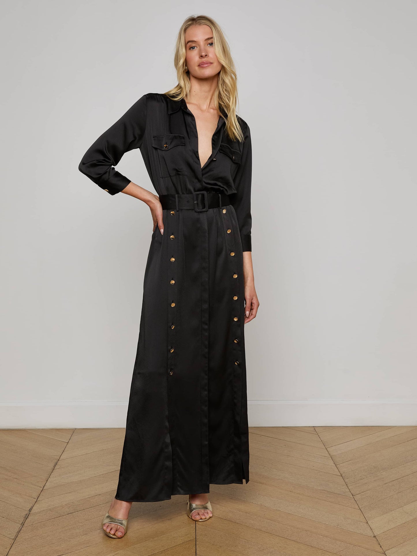 Uriah Satin Maxi Shirt Dress