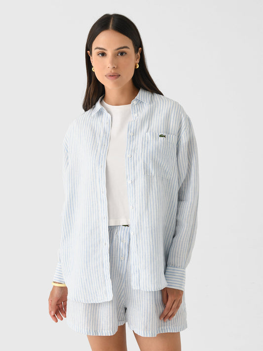 Lacoste Women's Oversized Striped Linen Shirt