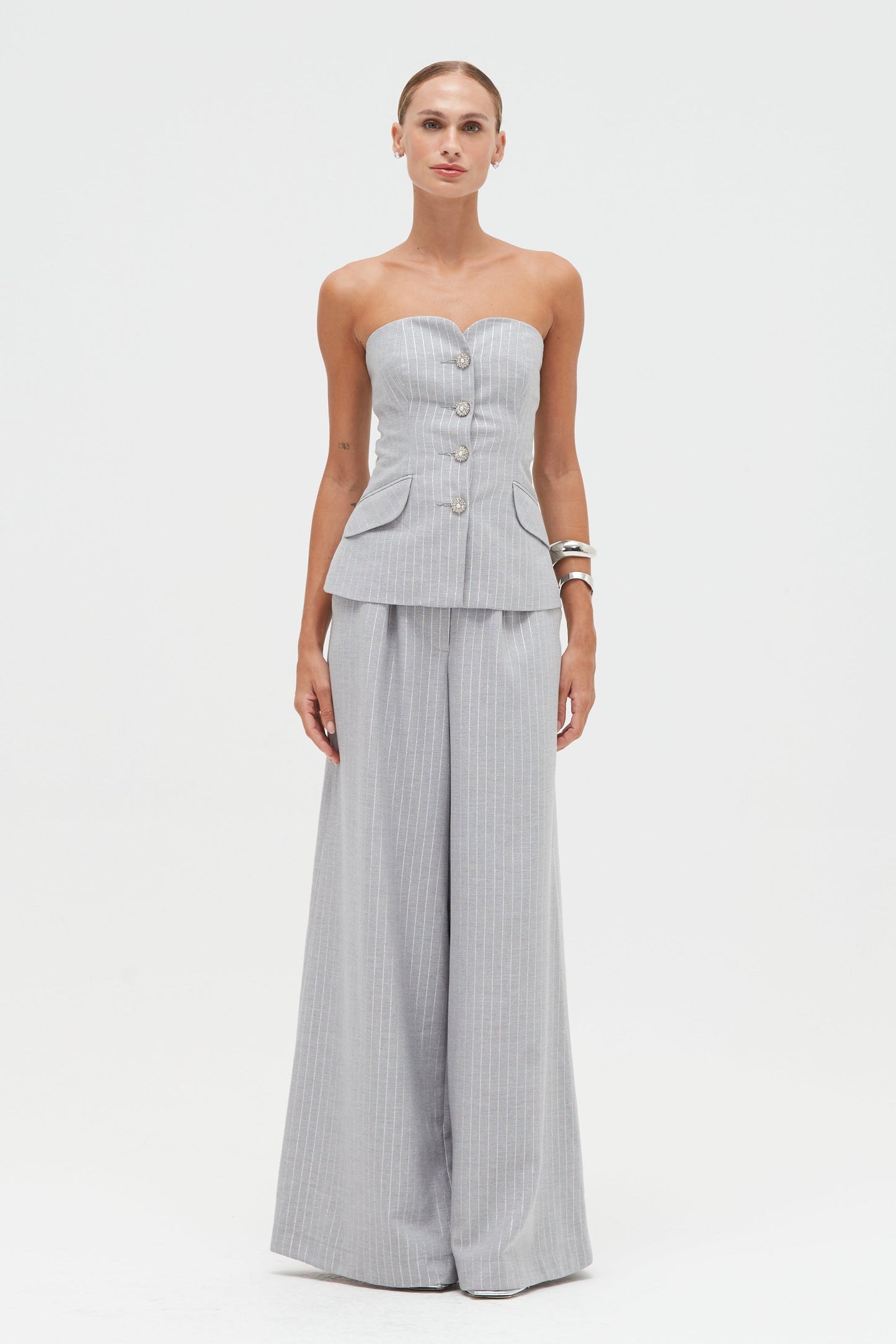 METALLIC PINSTRIPE PANT