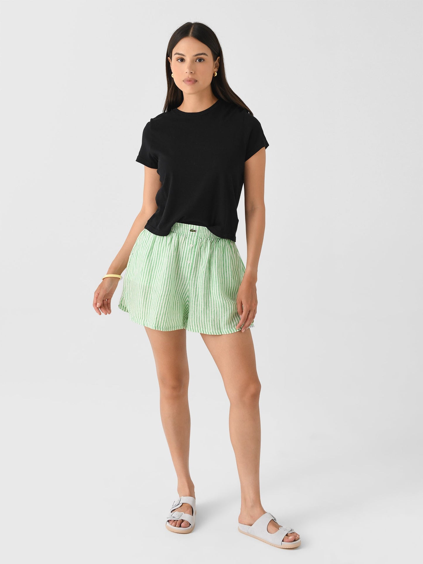 Lacoste Women's Relaxed Fit Striped Linen Short