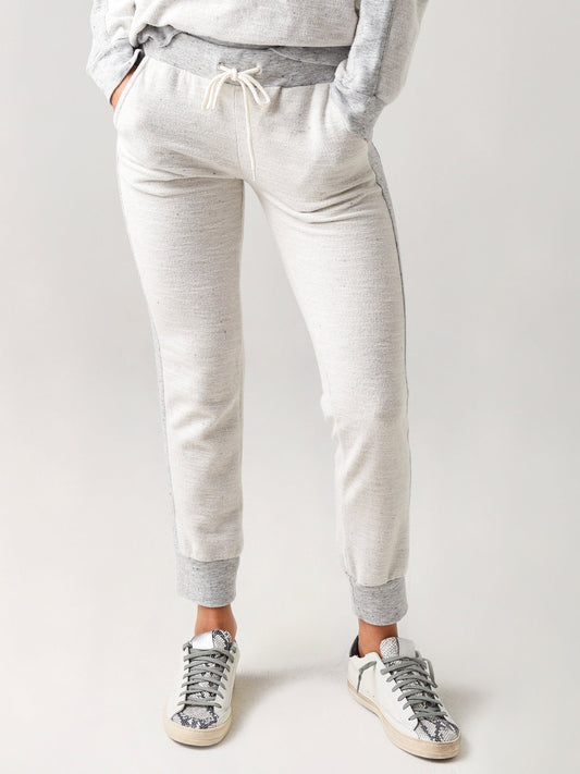 Monrow Women's Reversed Sporty Sweatpant With Contrast Rib Stripe