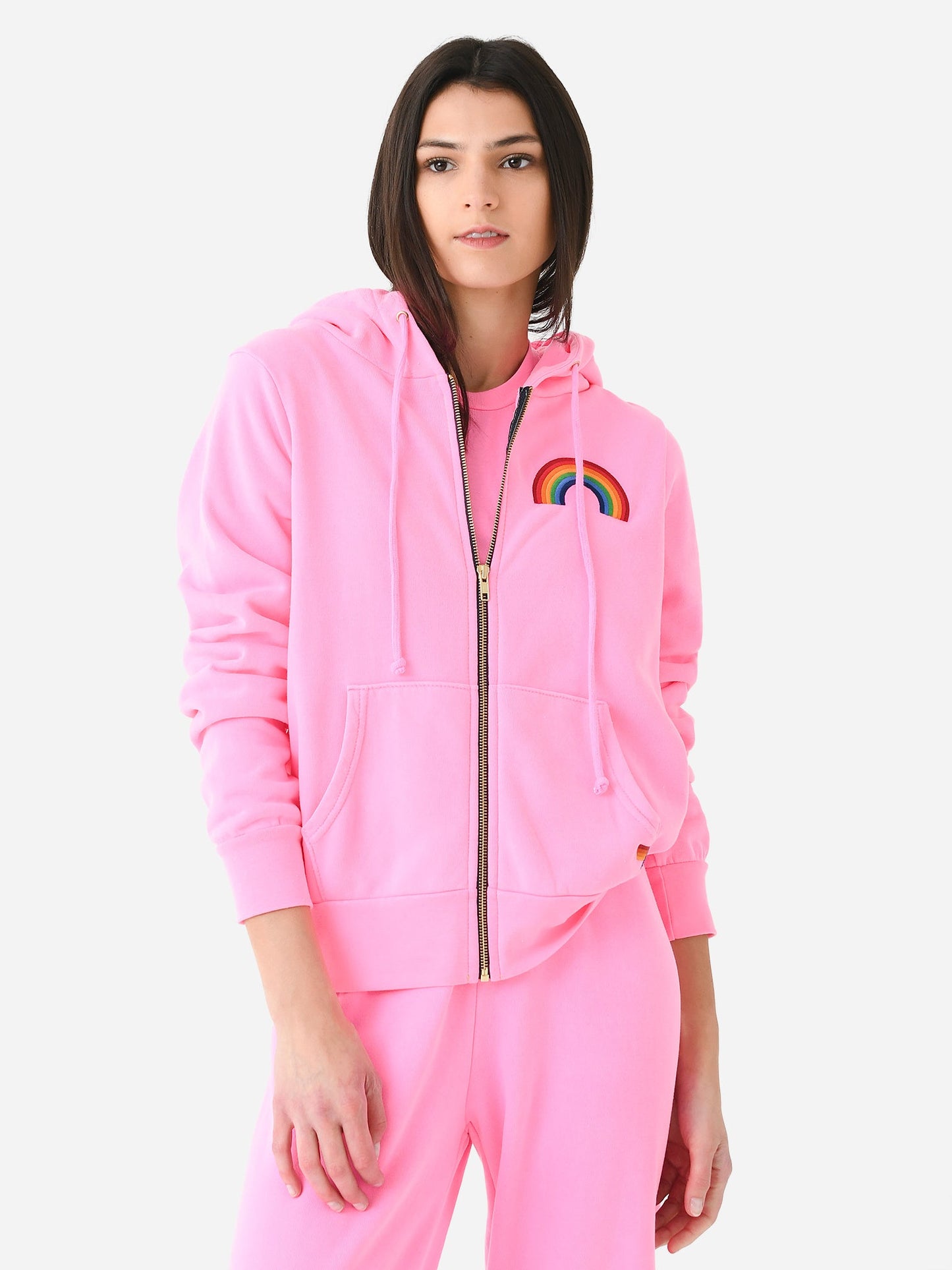 Aviator Nation Women's Rainbow Embroidery Zip Hoodie