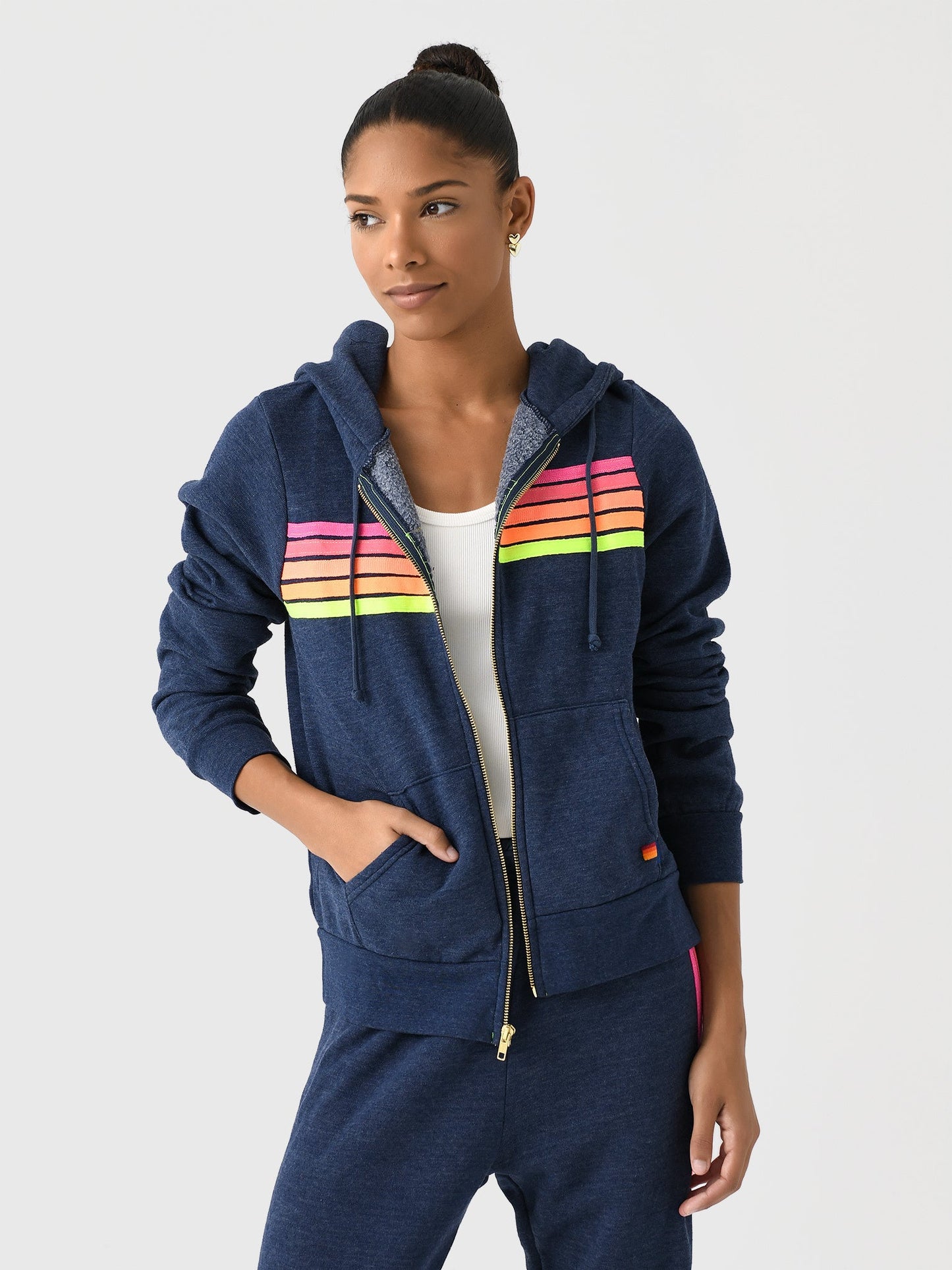 Aviator Nation Women's 5 Stripe Zip Hoodie