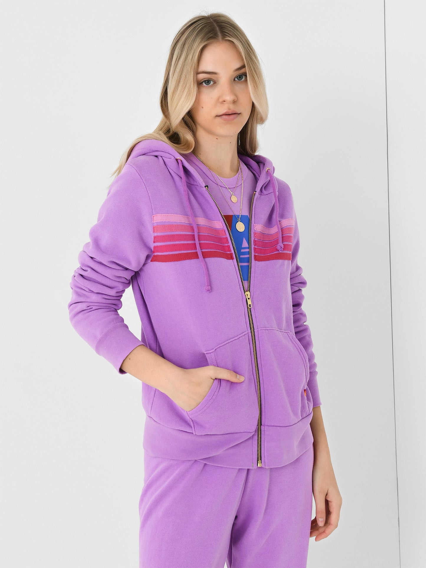 Aviator Nation Women's 5 Stripe Zip Hoodie
