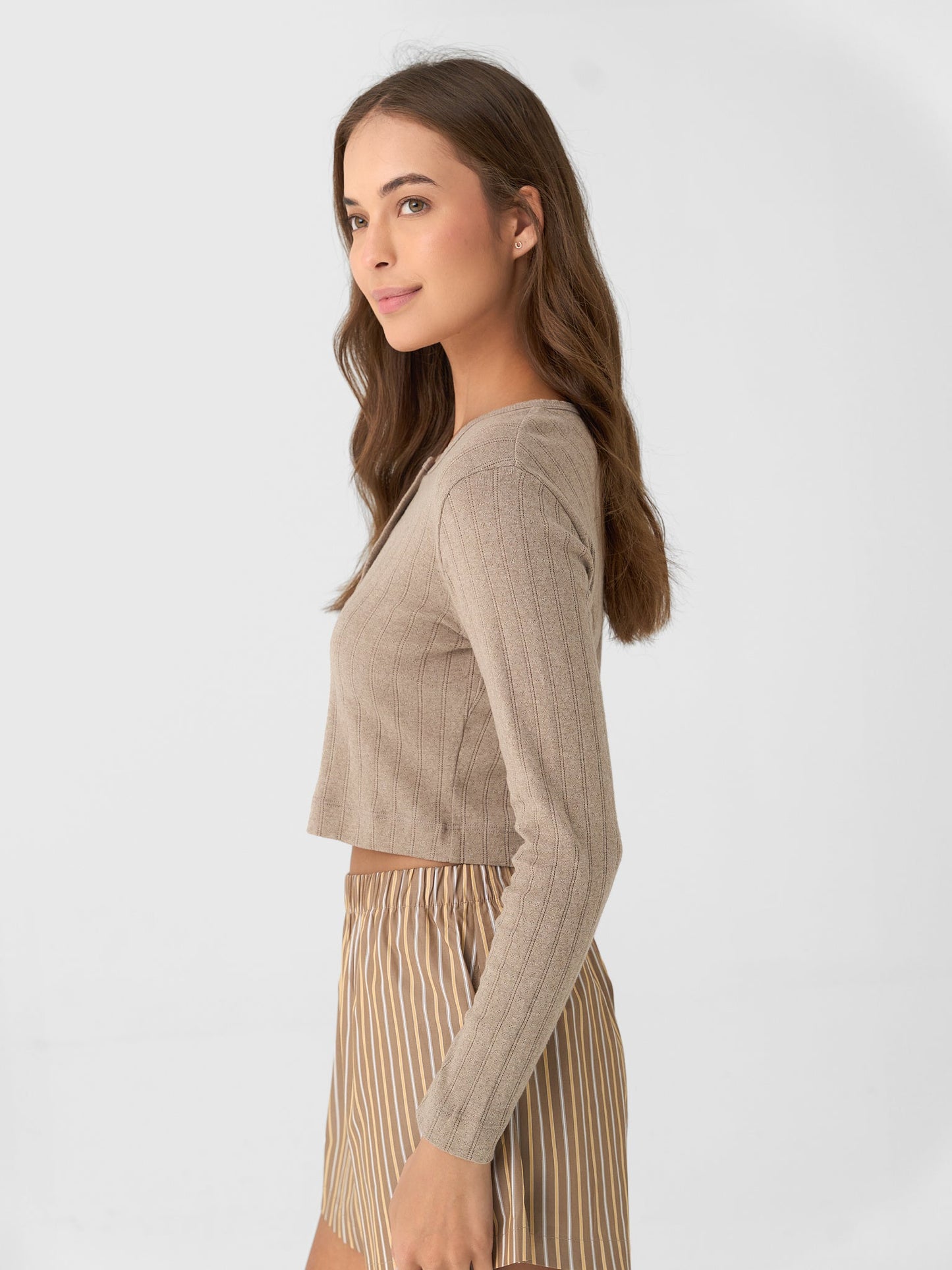 Leset Women's Pointelle Crop Cardigan