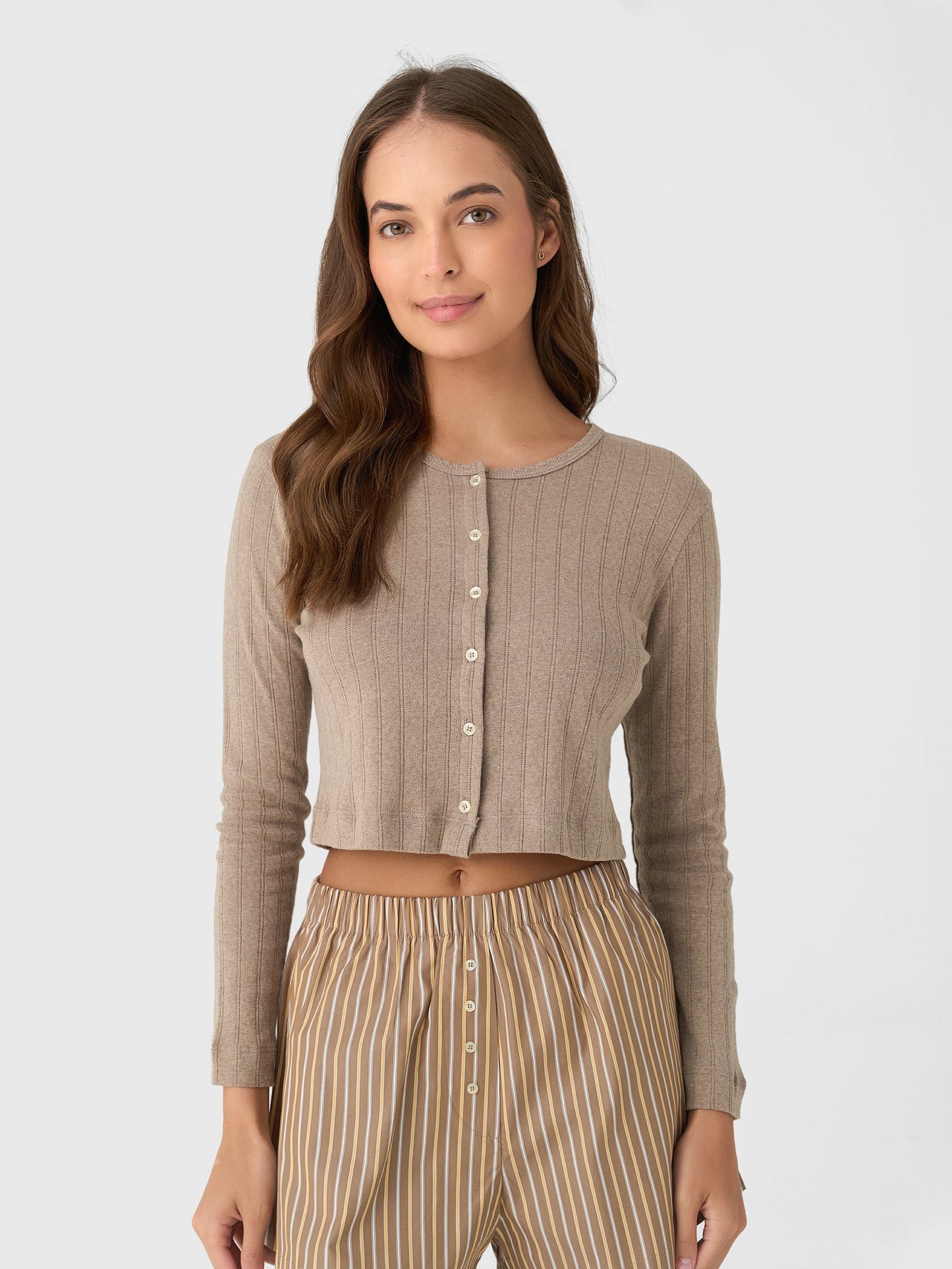 Leset Women's Pointelle Crop Cardigan