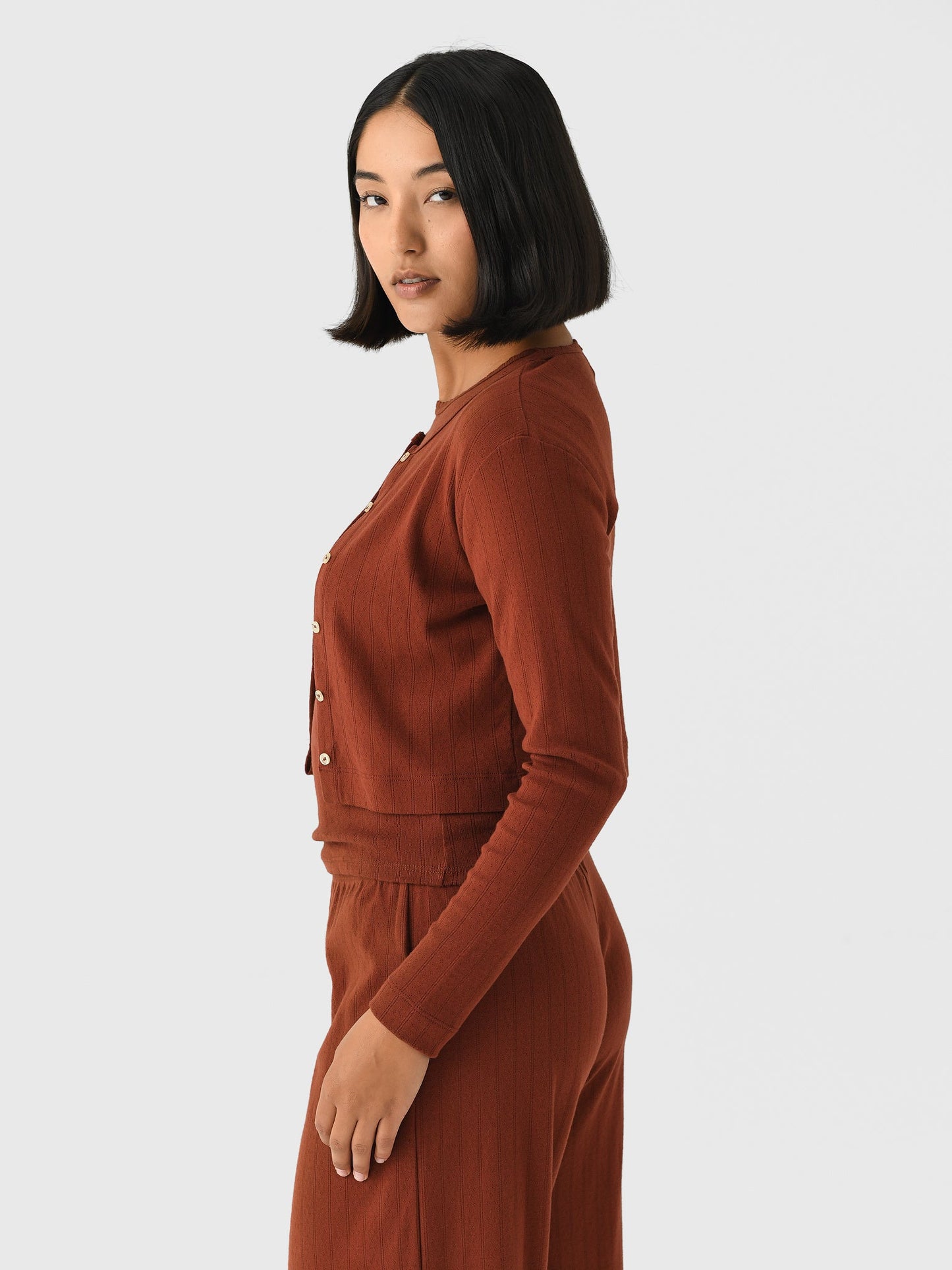Leset Women's Pointelle Crop Cardigan
