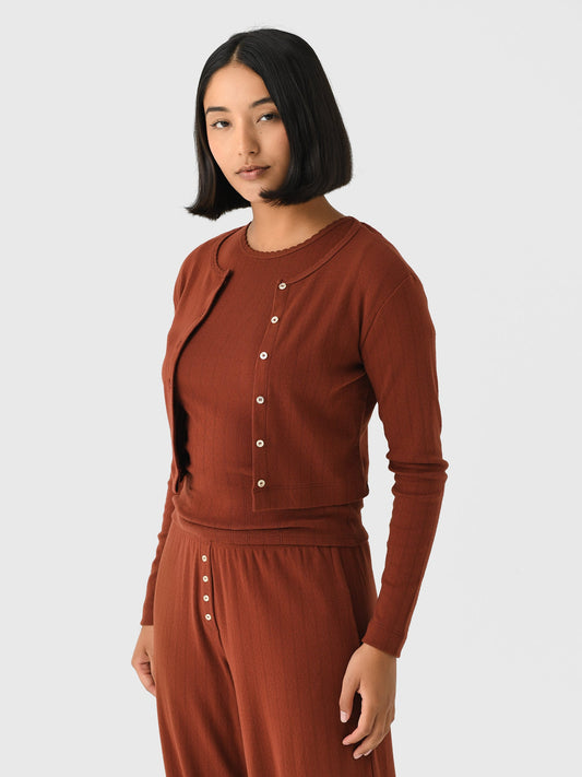 Leset Women's Pointelle Crop Cardigan