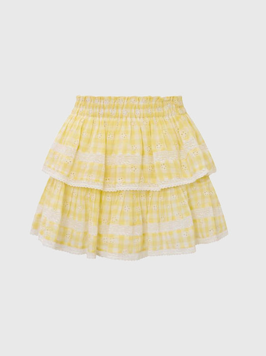LoveShackFancy Women's Ruffle Mini Gingham Eyelet Skirt