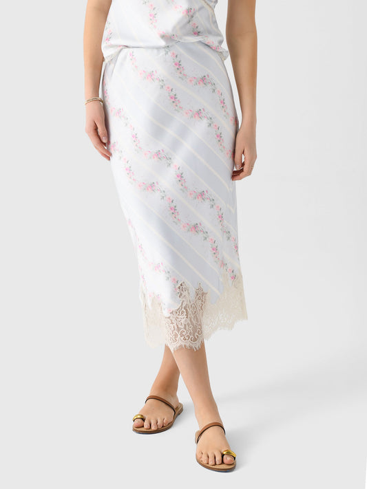 LoveShackFancy Women's Malina Satin Floral Midi Slip Skirt