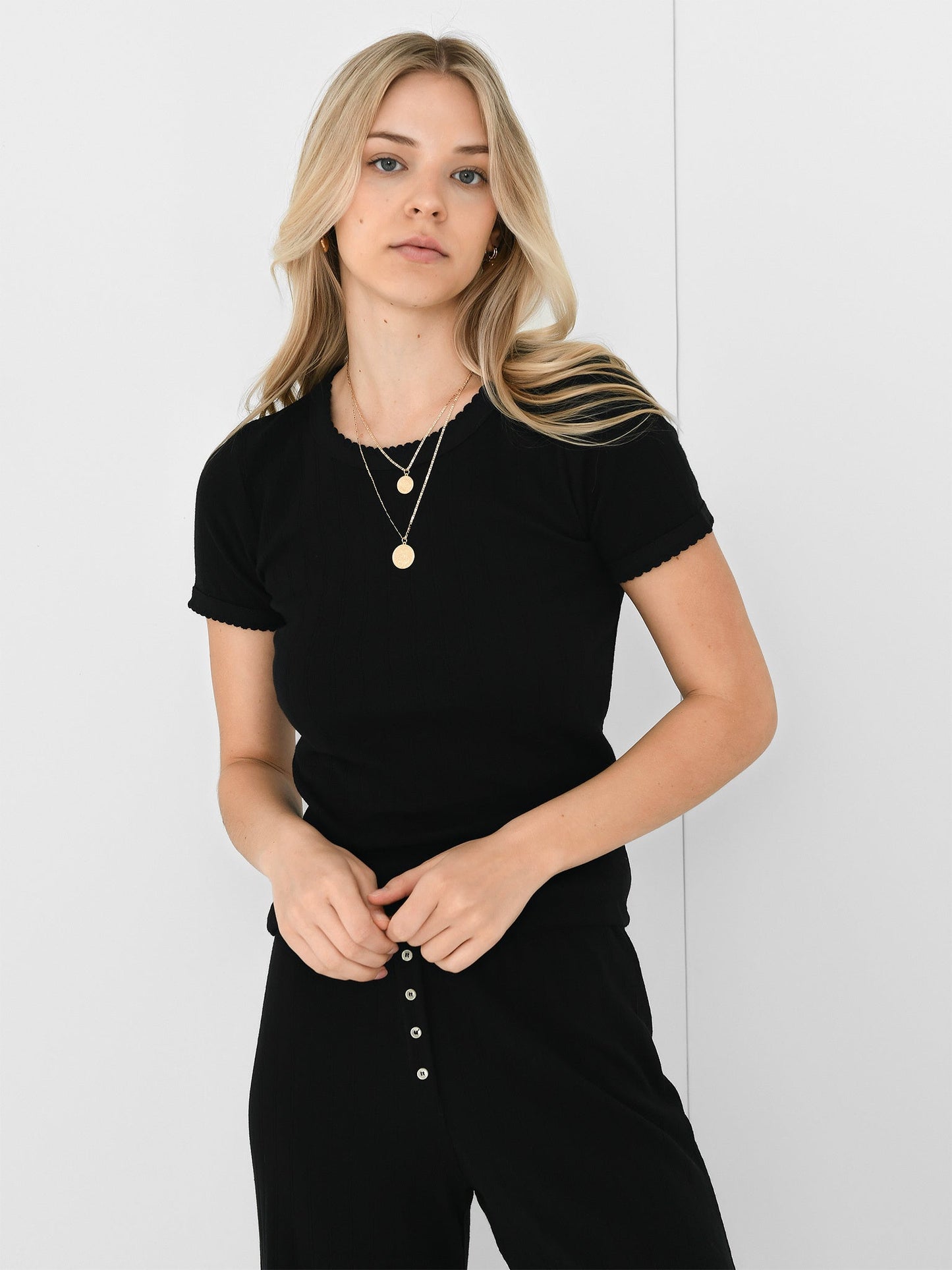 Leset Women's Pointelle Slim Fit Tee