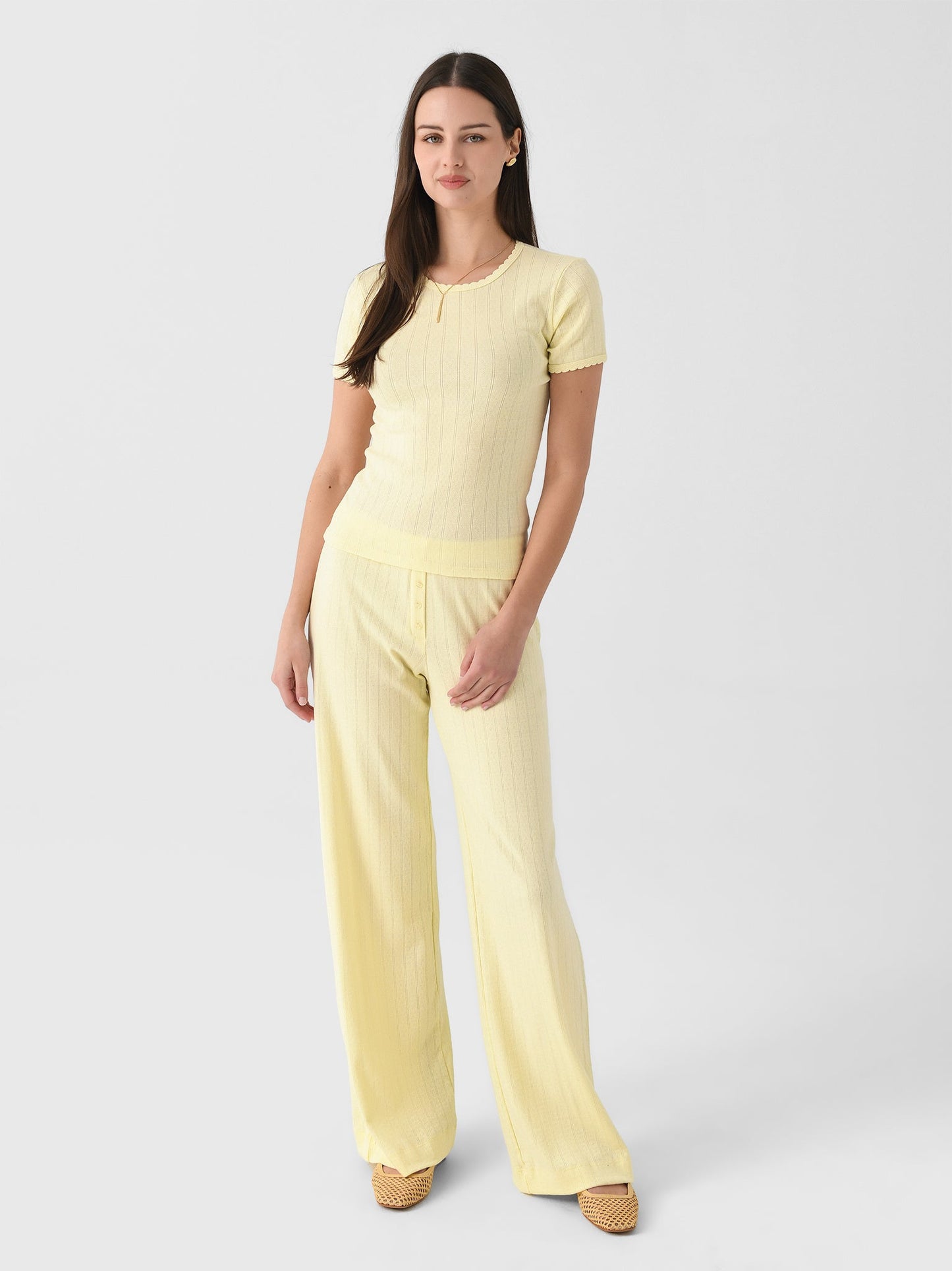 Leset Women's Pointelle Slim Fit Tee