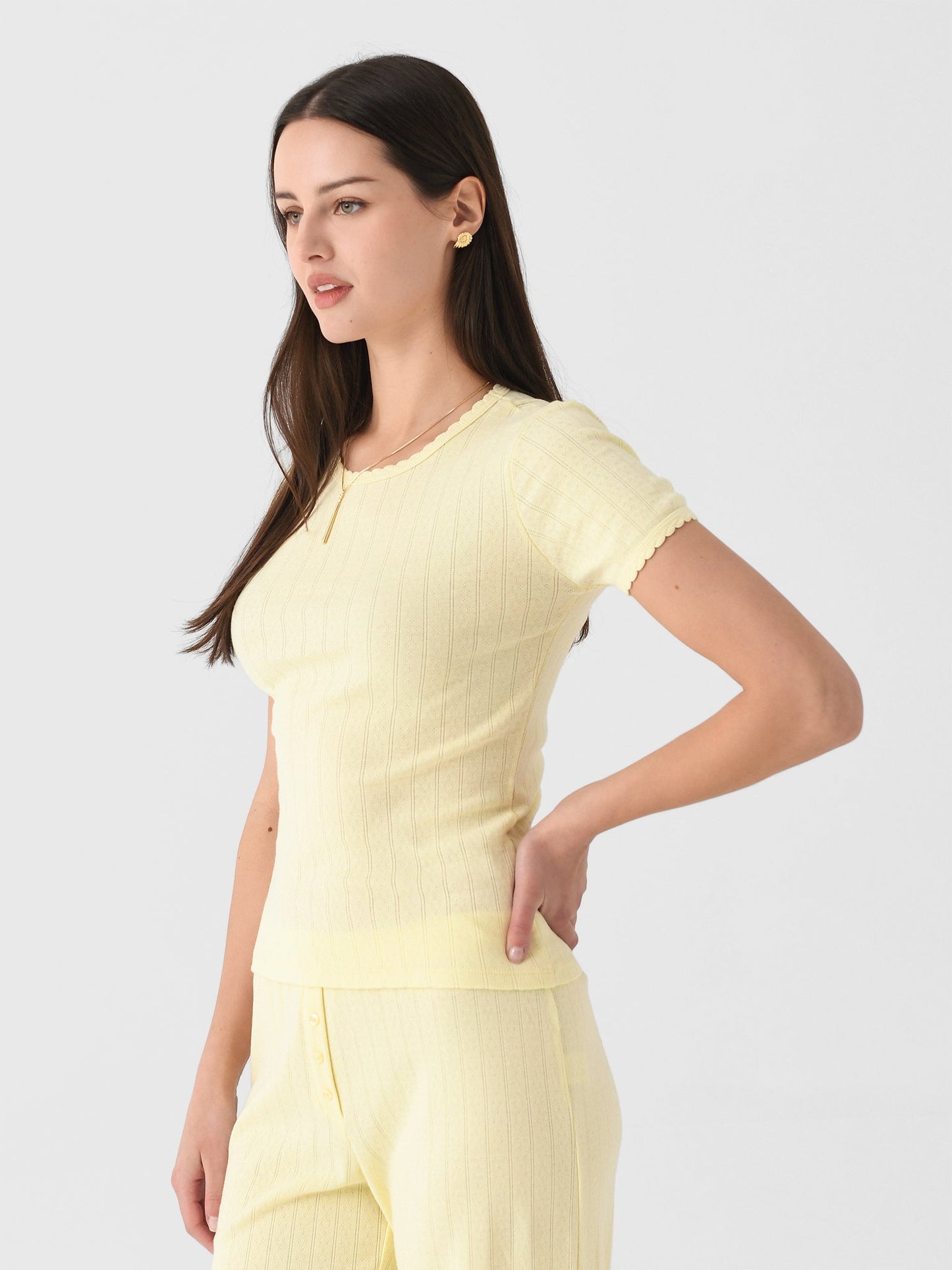 Leset Women's Pointelle Slim Fit Tee