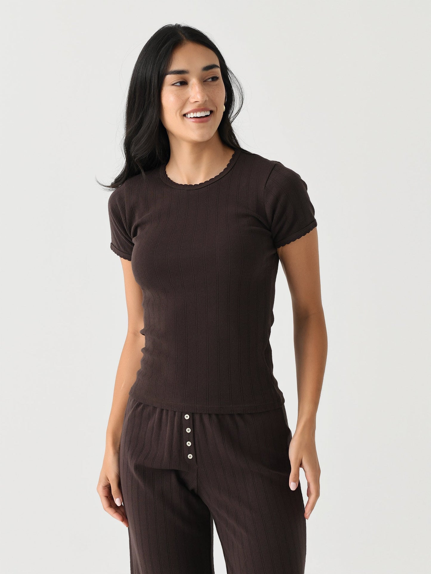 Leset Women's Pointelle Slim Fit Tee