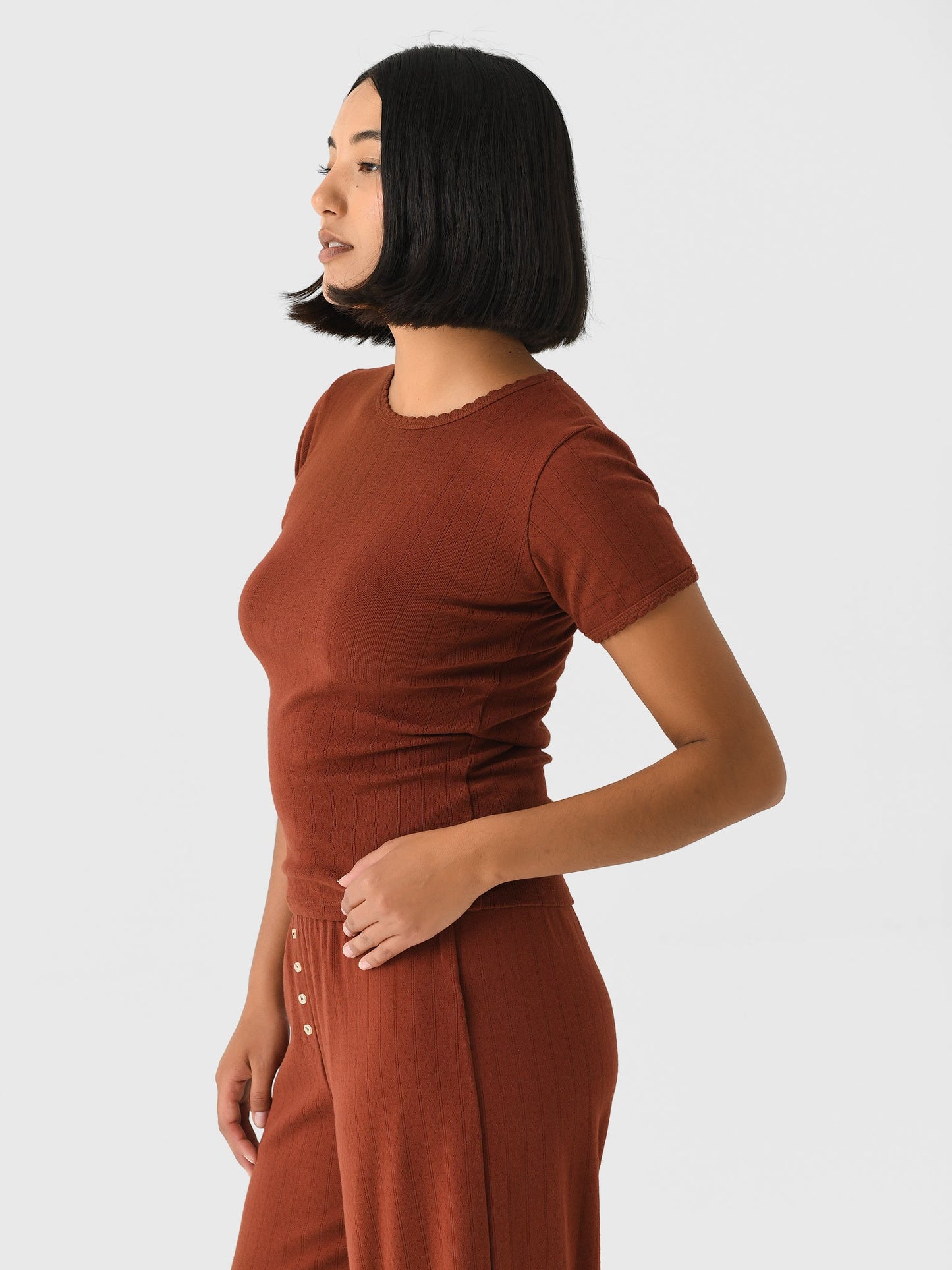 Leset Women's Pointelle Slim Fit Tee