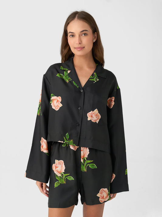 Nanushka Women's Vally Cropped Silk Shirt