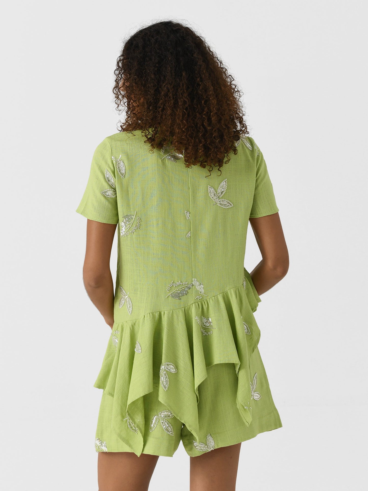 Marques Almeida Women's Linen Cap Sleeve Embroidered Sequin Top