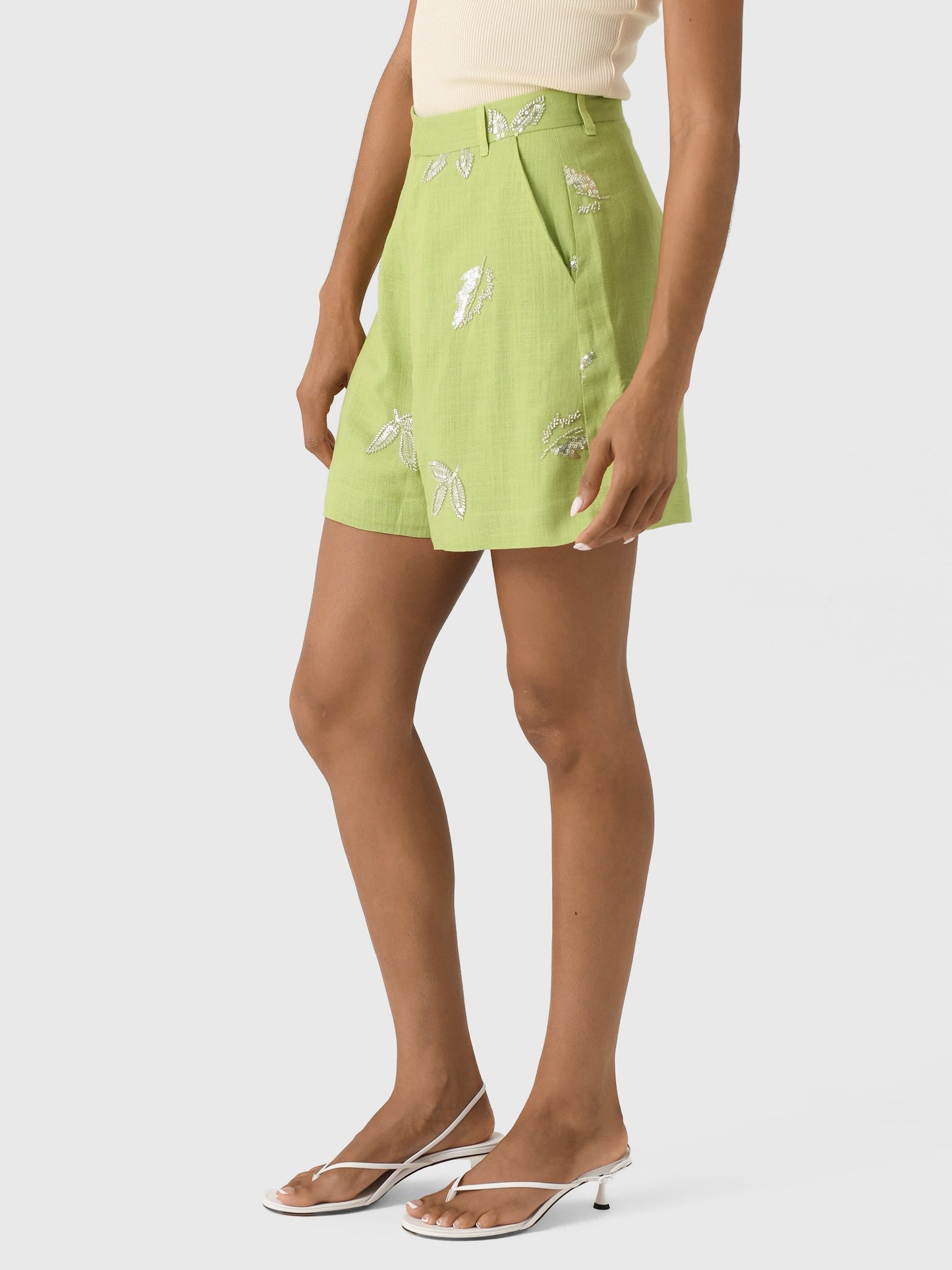 Marques Almeida Women's Linen Embroidered Sequin Short
