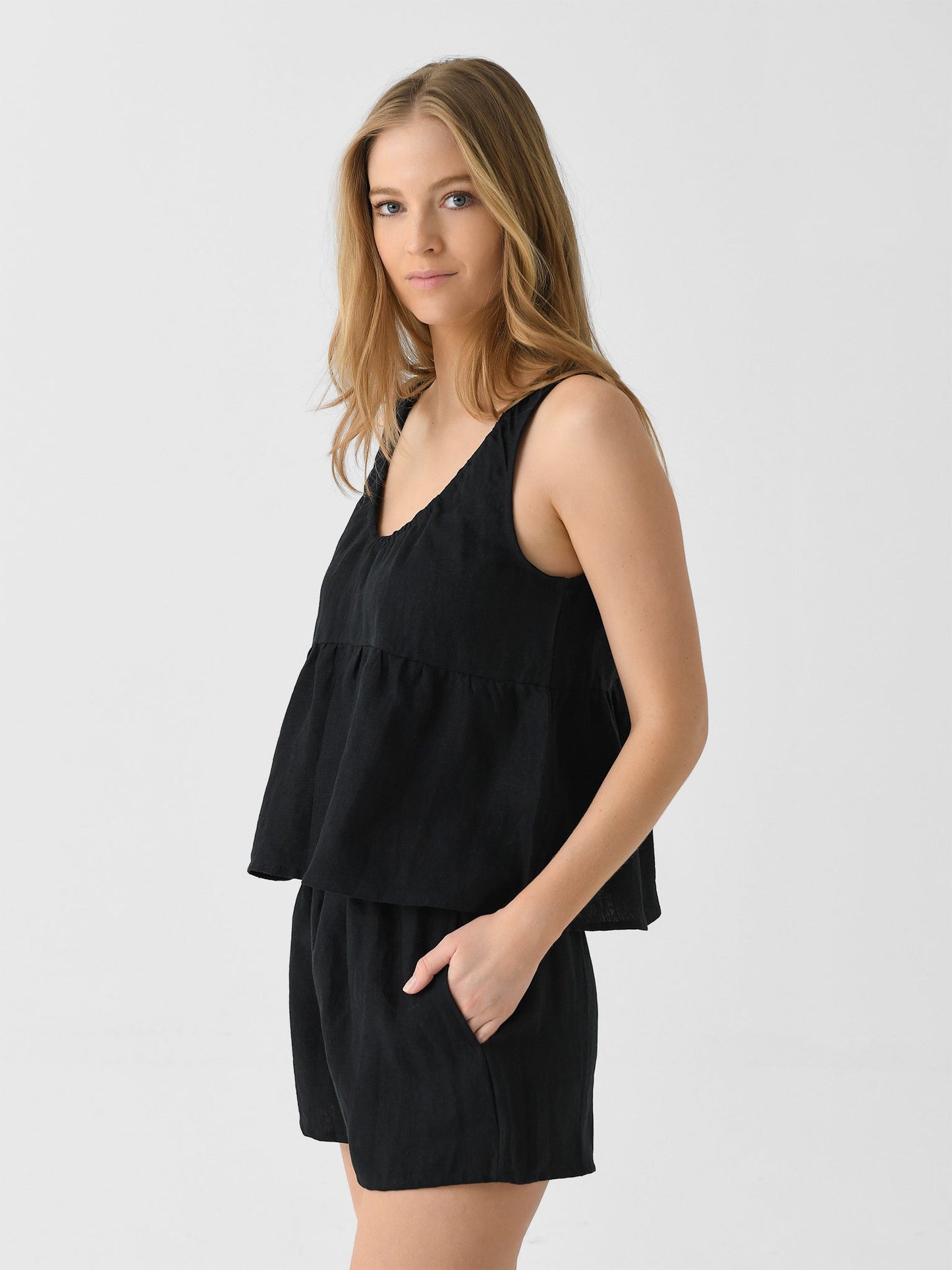 Deiji Studios Women's Gathered Linen Set
