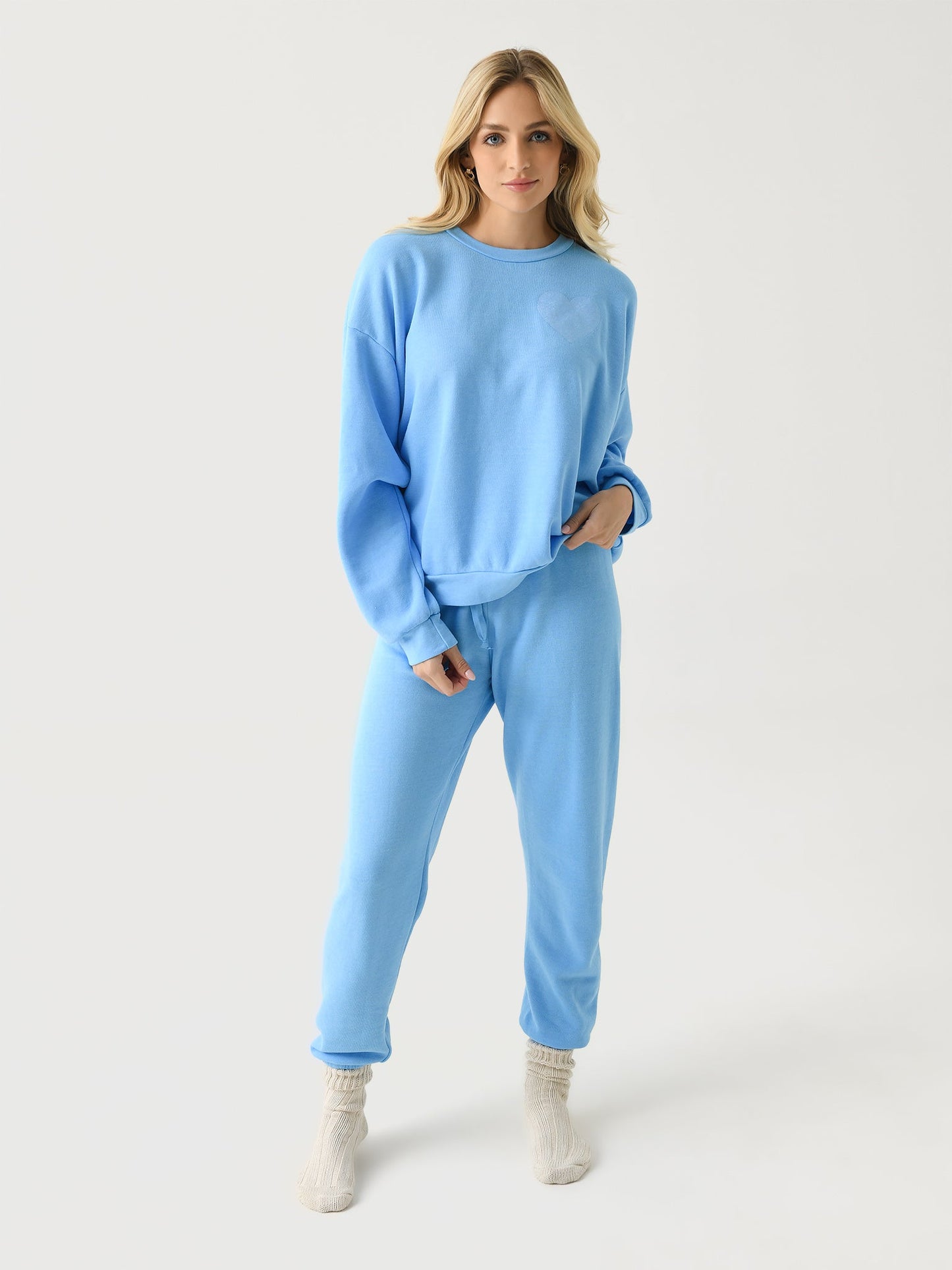 Aviator Nation Women's Glitter Heart Relaxed Crew Sweatshirt