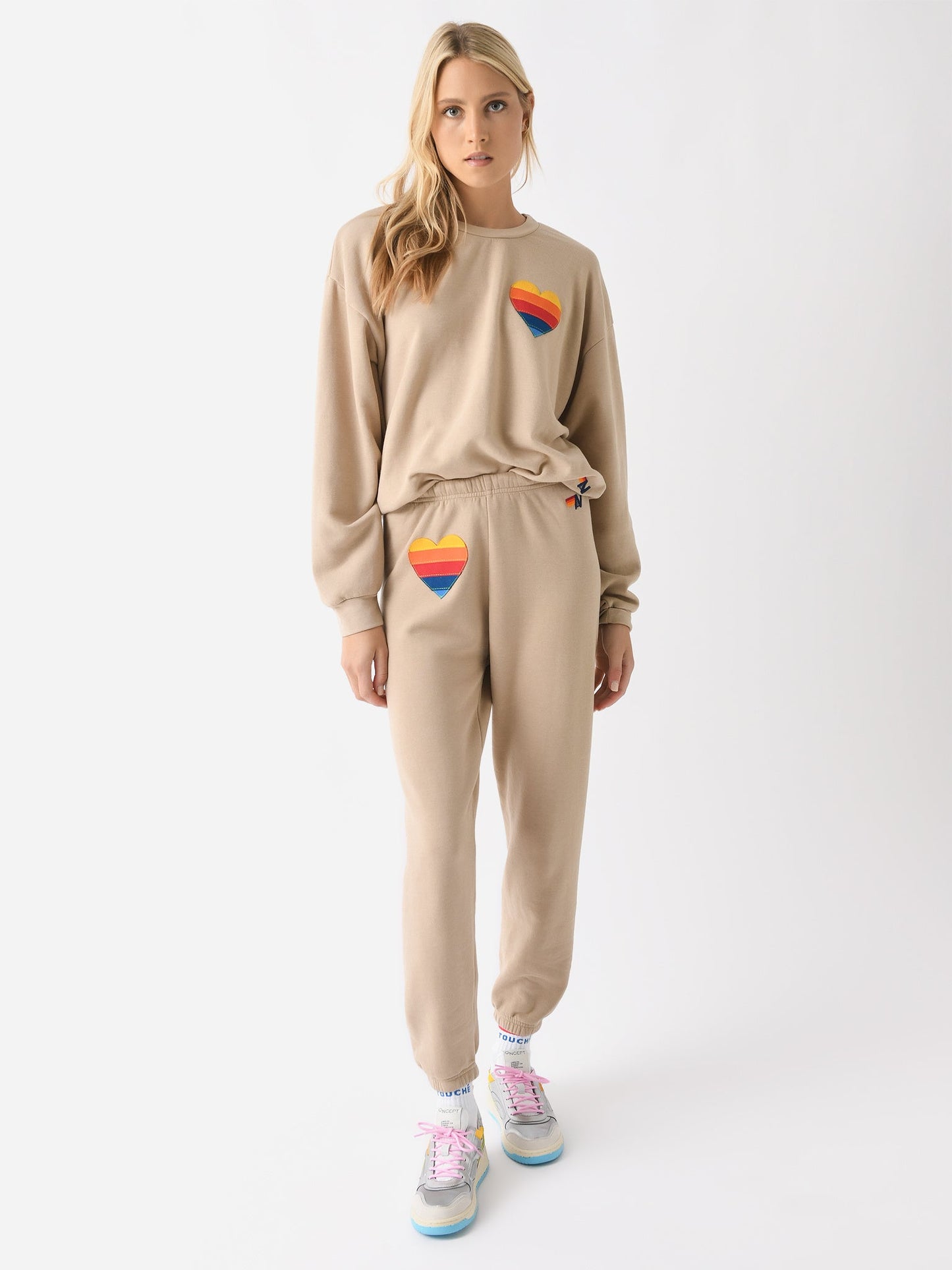Aviator Nation Women's Rainbow Heart Stitch Relaxed Crew Sweatshirt